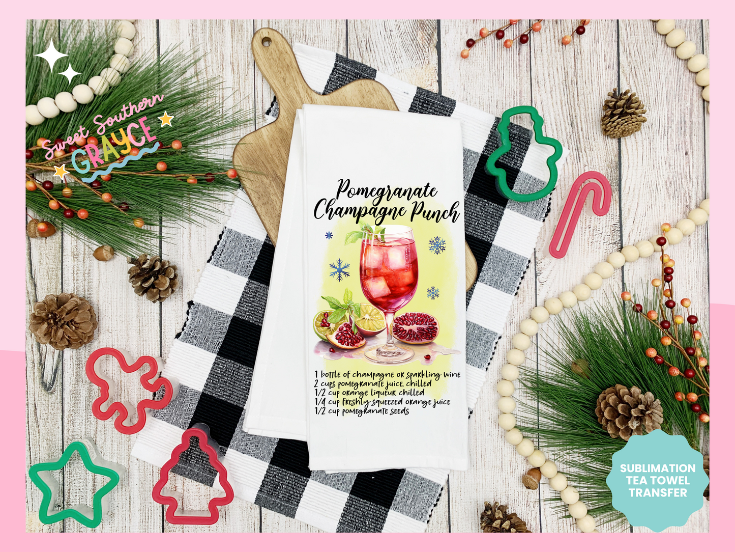 TEA TOWEL - POMEGRANATE CHAMPAGNE PUNCH