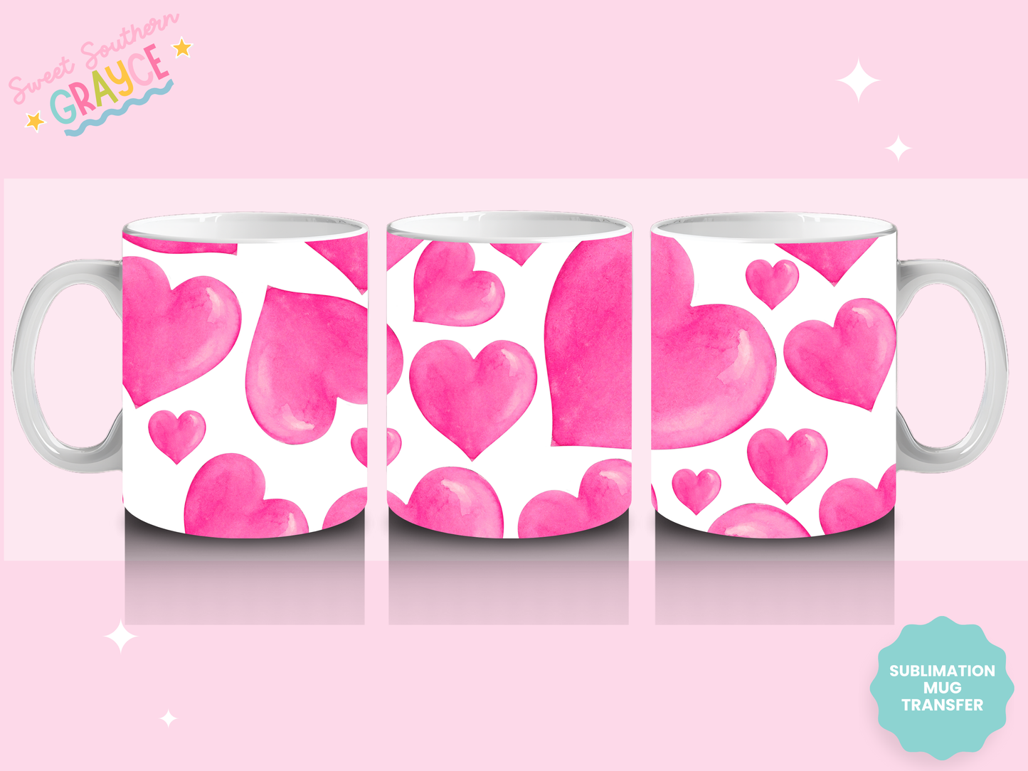 MUG SUBLIMATION TRANSFER - PINK HEARTS