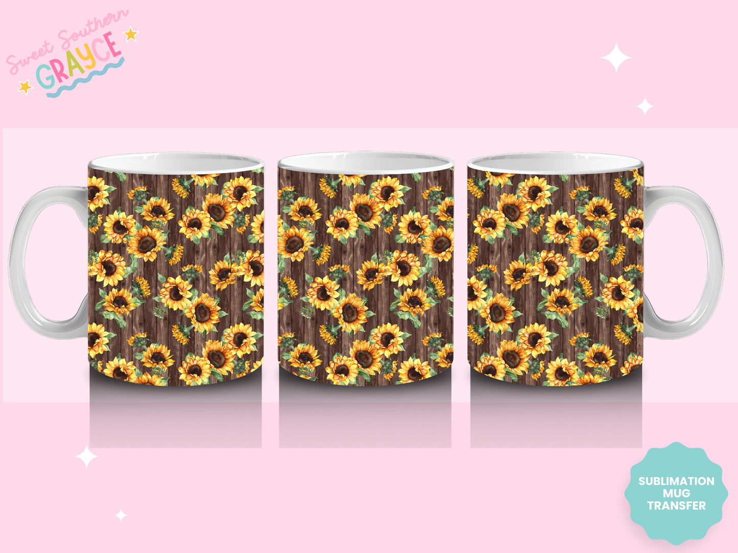 MUG SUBLIMATION TRANSFER - BOHO SUNFLOWERS