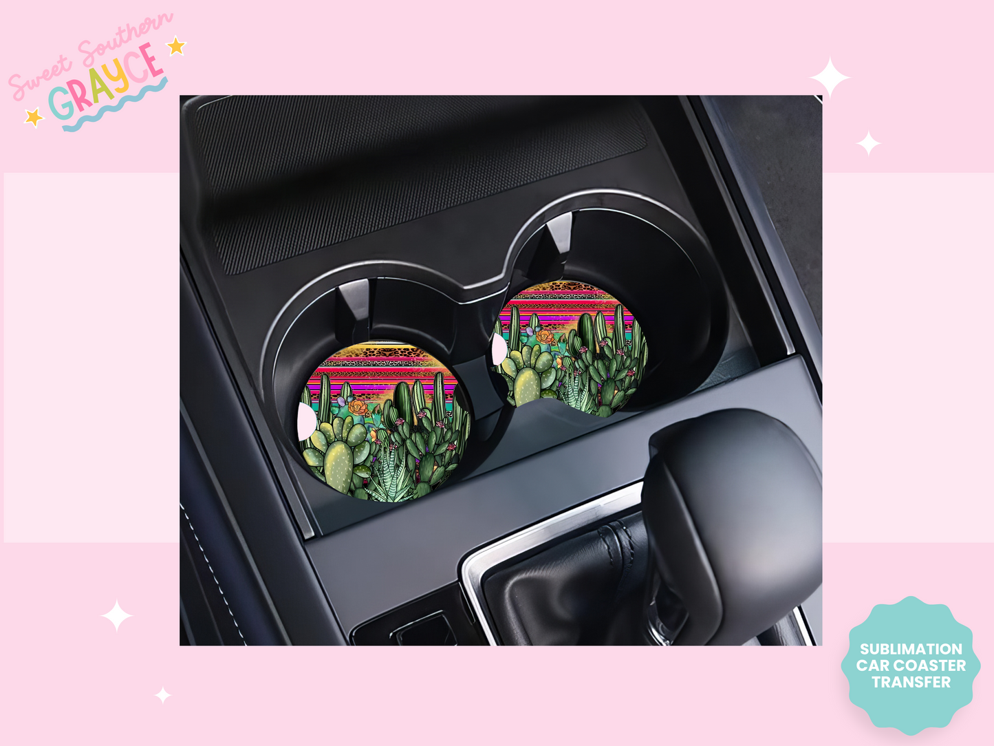 CAR COASTER SUBLIMATION TRANSFER - BOHO CACTUS