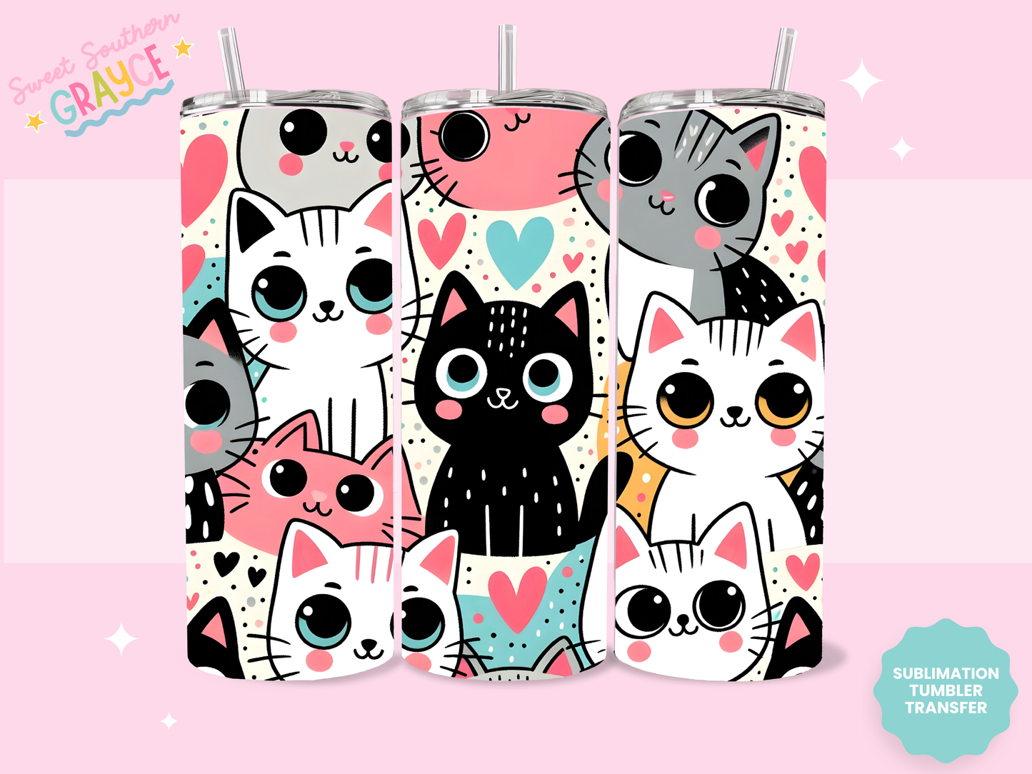 20oz SUBLIMATION TRANSFER- LOTS OF CUTE CATS