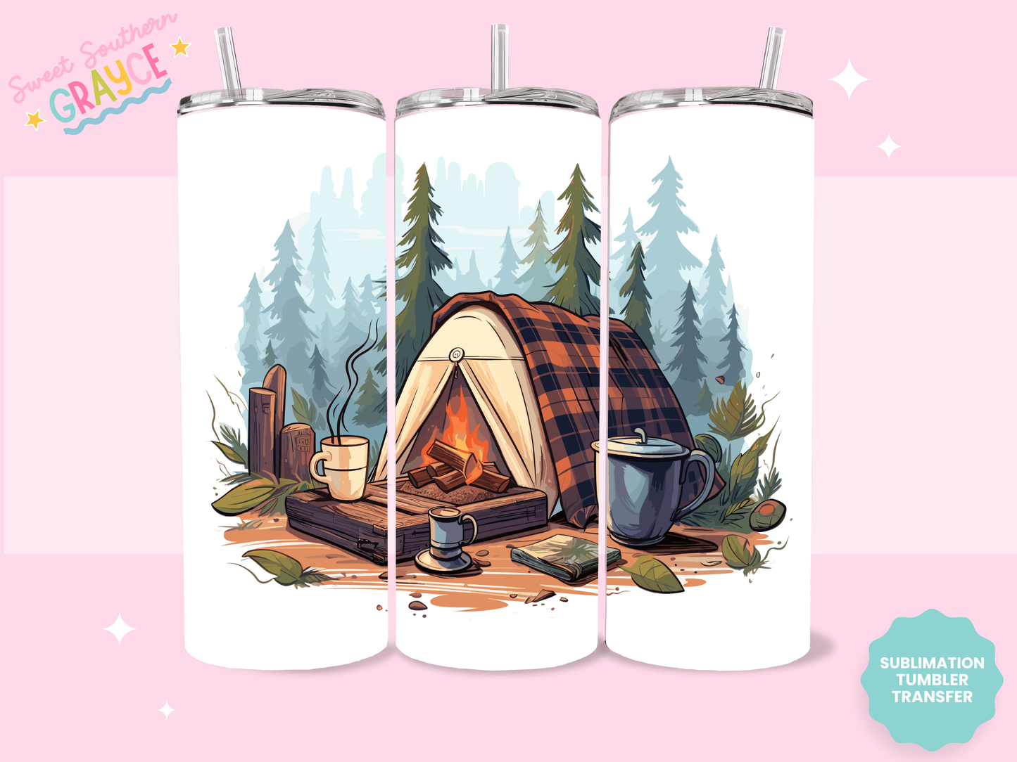 20oz SUBLIMATION TRANSFER - FLANNEL TENT CAMPING