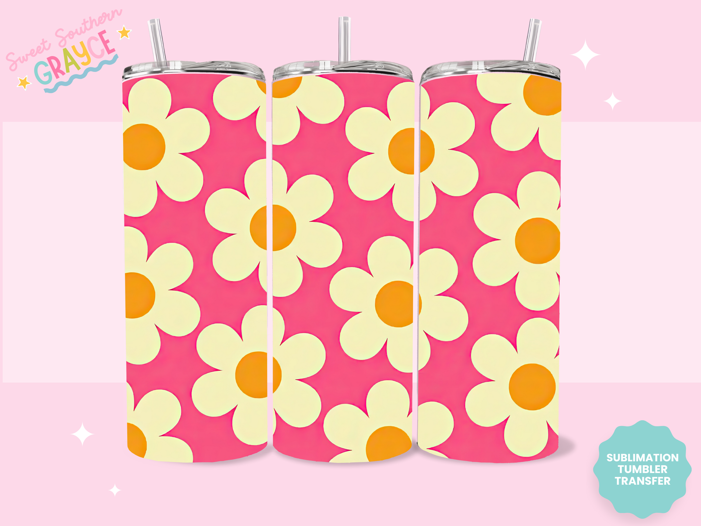 20oz SUBLIMATION TRANSFER - HOT PINK DAISIES