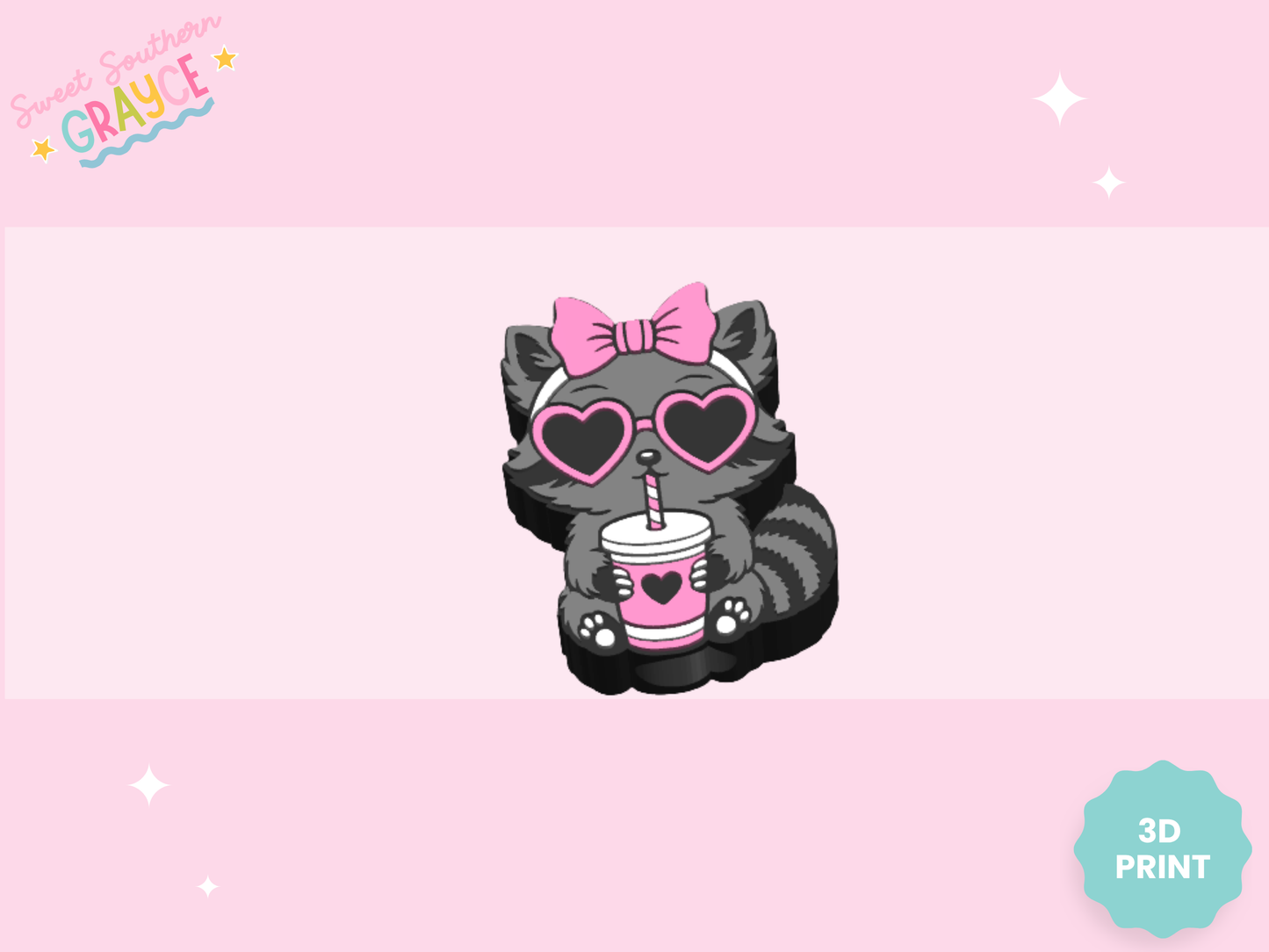 3D STRAW TOPPER- CUTE RACOON DRINKING