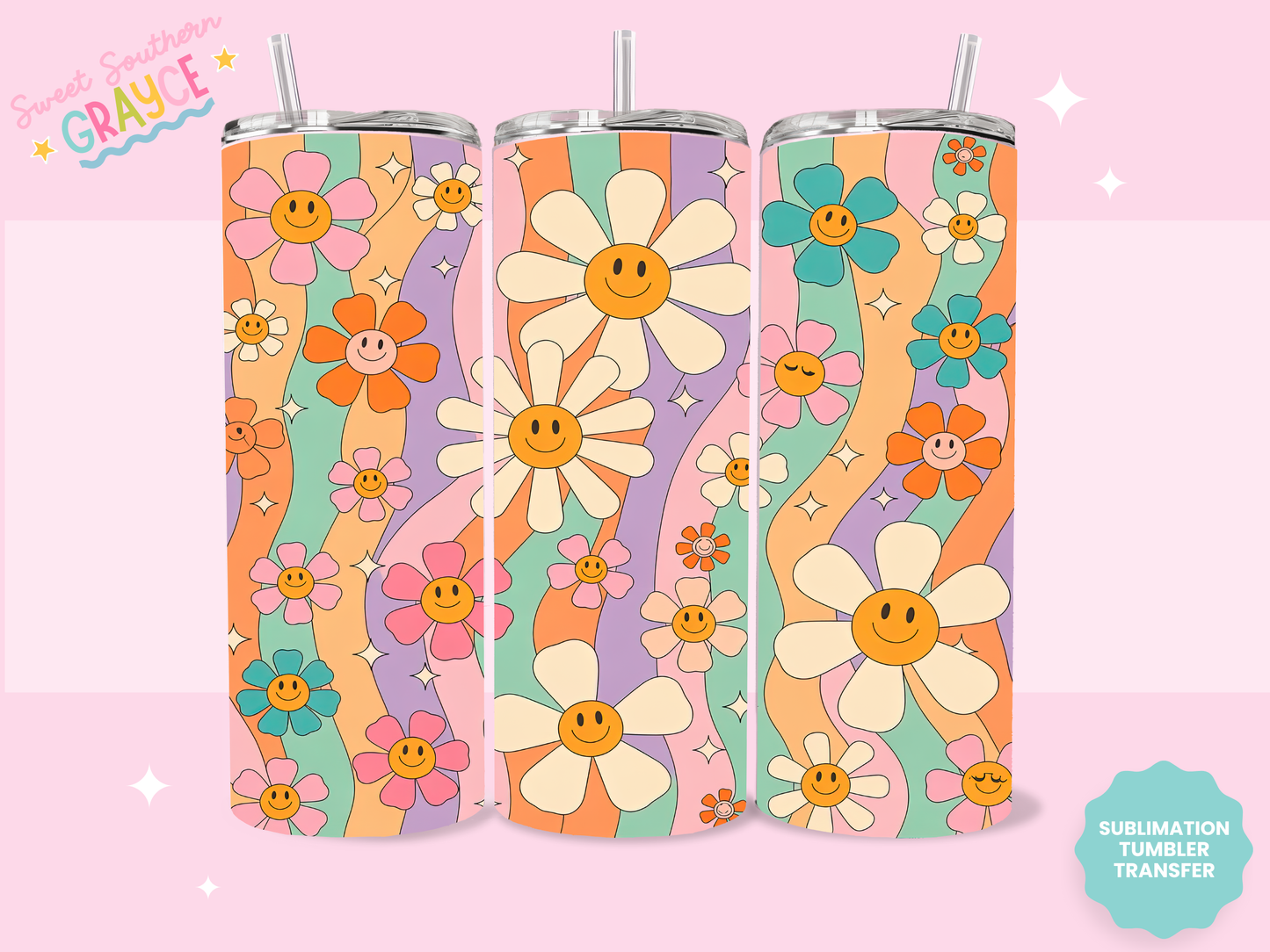 20oz SUBLIMATION TRANSFER - GROOVY SMILIEY