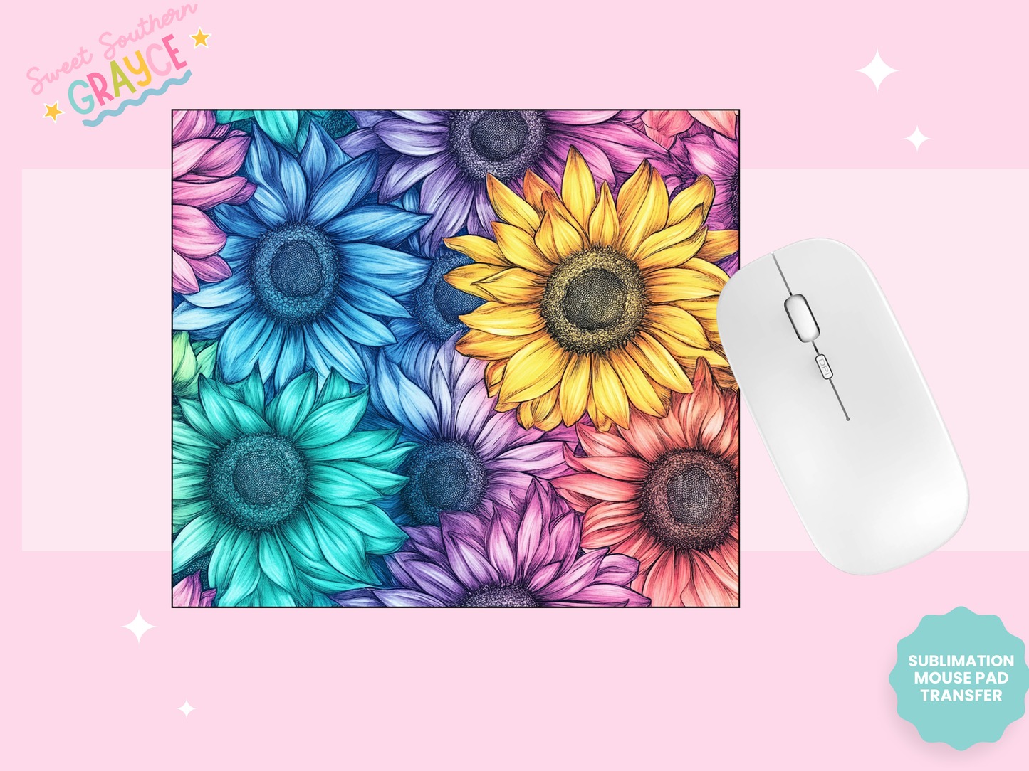 MOUSE PAD SUBLIMATION TRANSFER - COLORFUL SUNFLOWERS