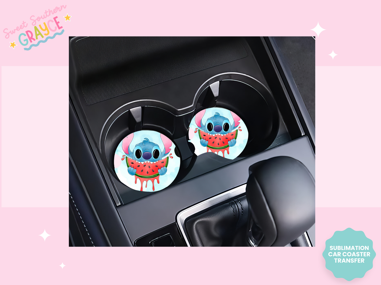 CAR COASTER SUBLIMATION TRANSFER - BLUE ALIEN WATERMELON