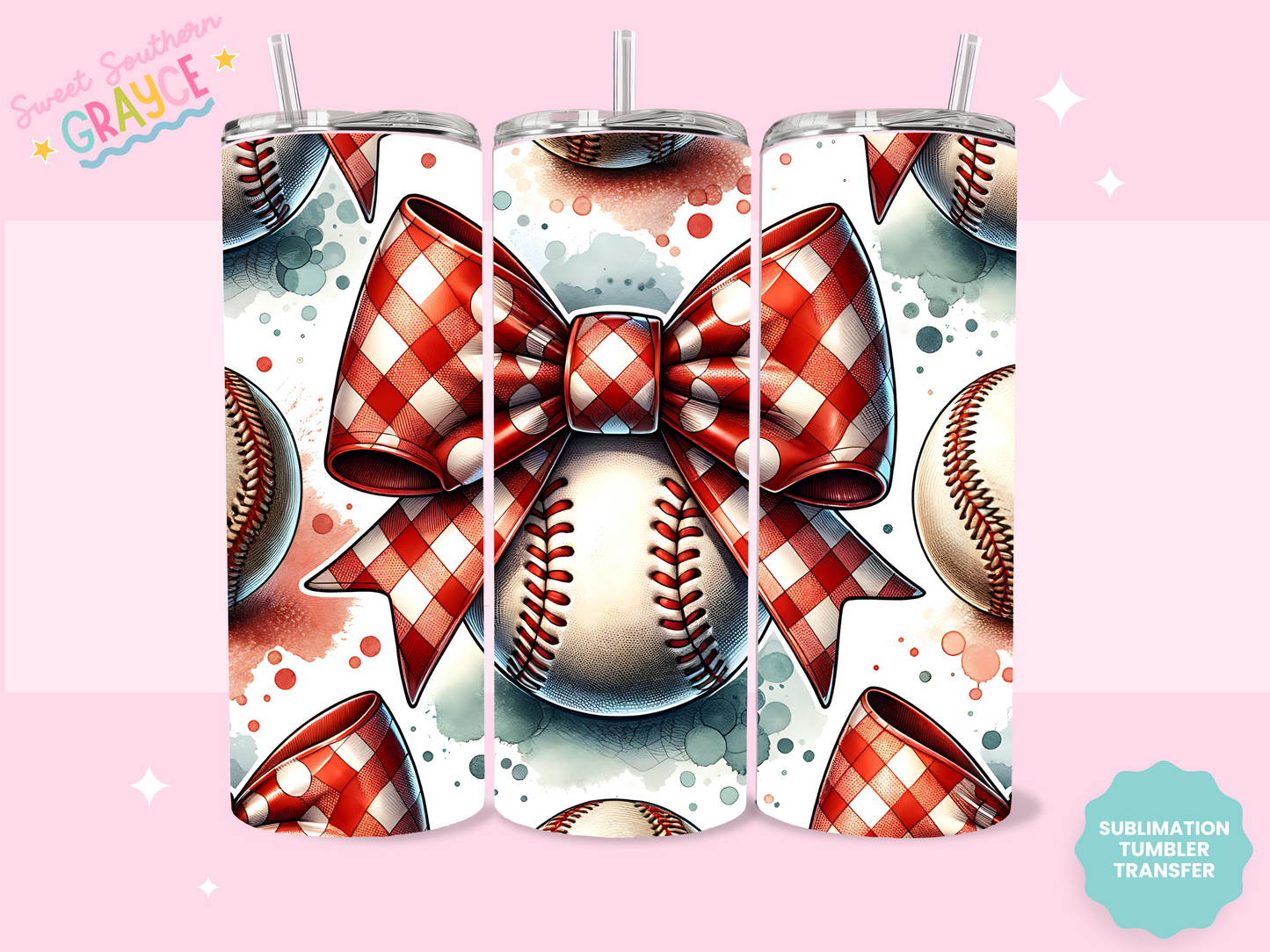 20oz SUBLIMATION TRANSFER - RED CHECKERED BASEBALL