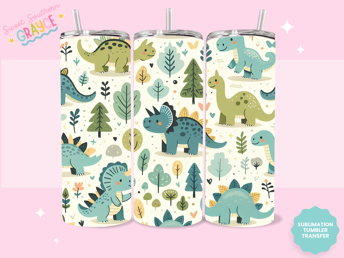 20oz SUBLIMATION TRANSFER - CUTE DINOS