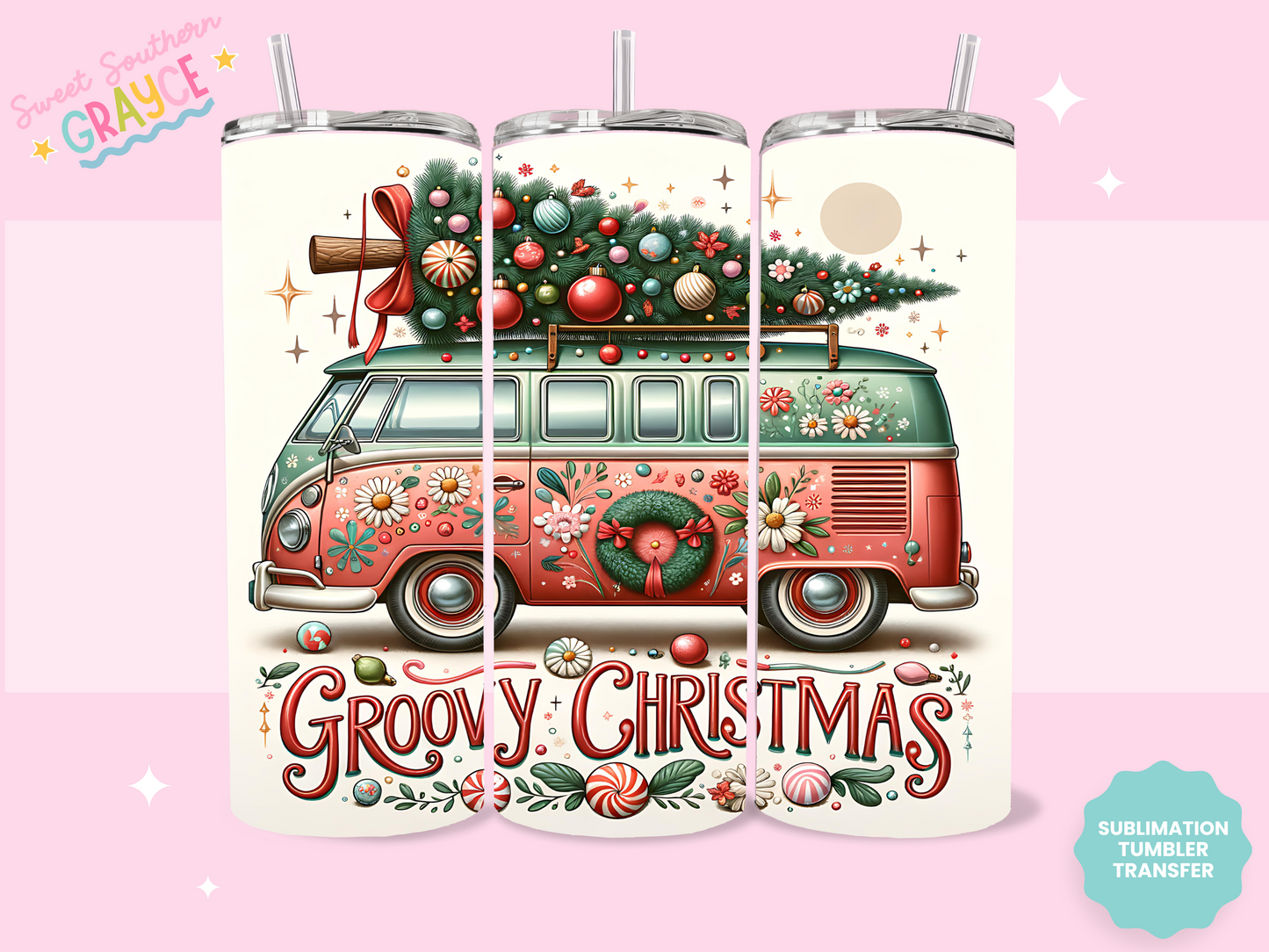 20oz SUBLIMATION TRANSFER - GROOVY CCHRISTMAS BUS