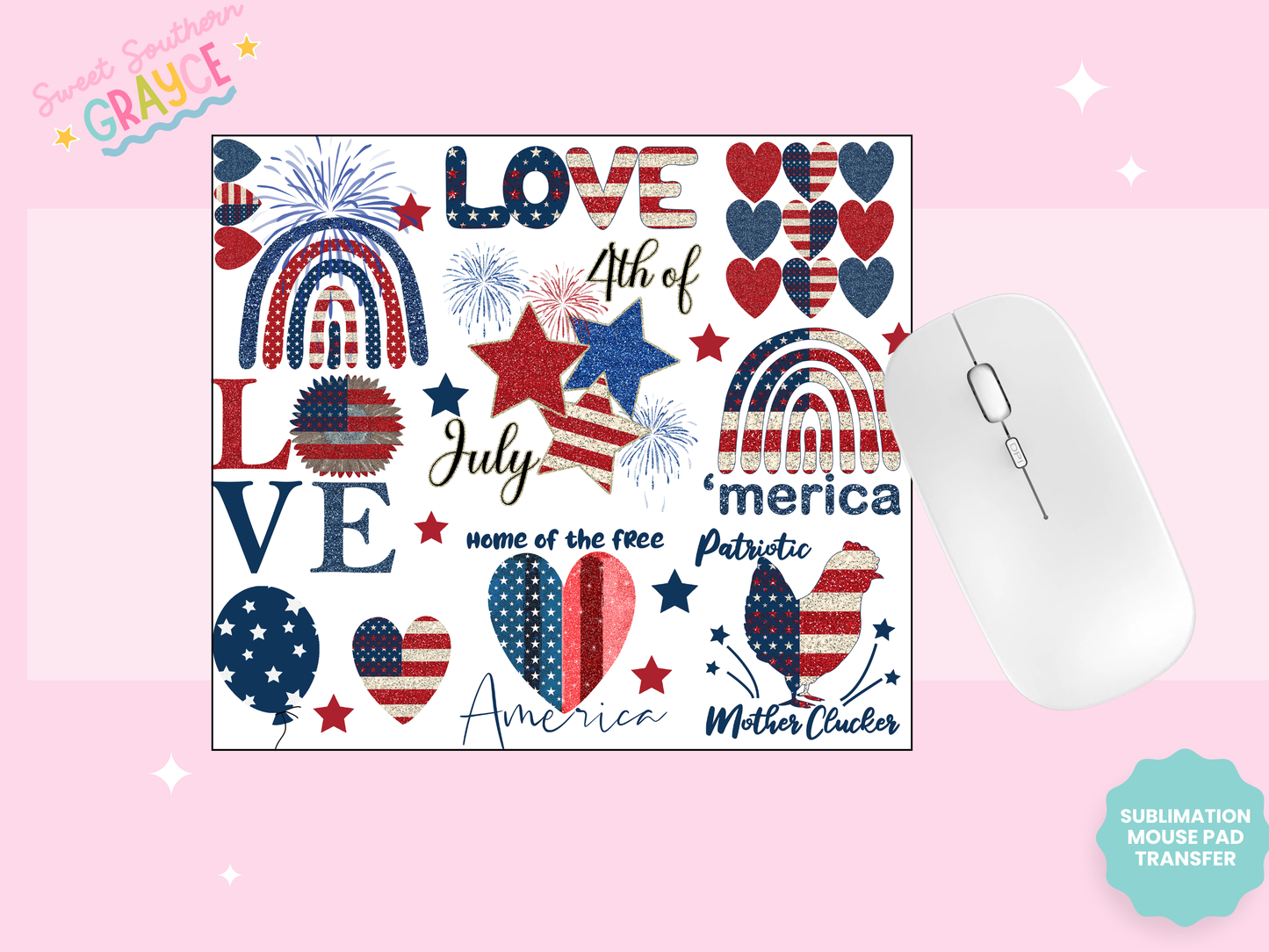 MOUSE PAD SUBLIMATION TRANSFER - LOVE AMERICAN