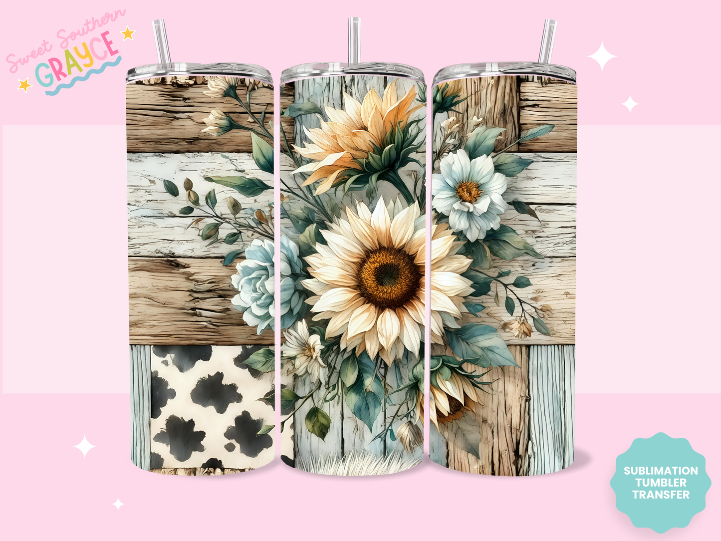 20oz SUBLIMATION TRANSFER - SUNFLOWER CROSS