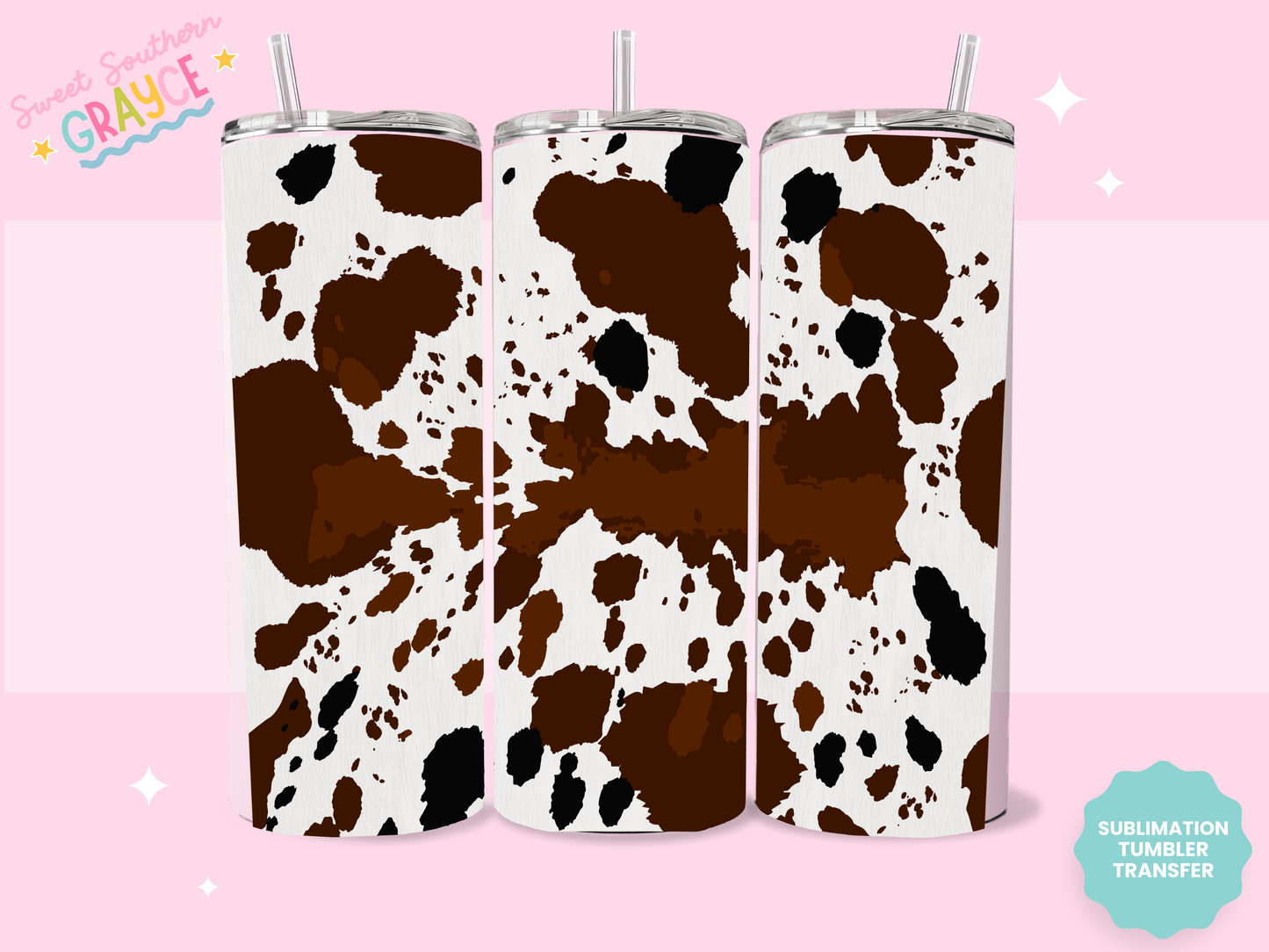 20oz SUBLIMATION TRANSFER - DIRTY BROWN COW PRINT