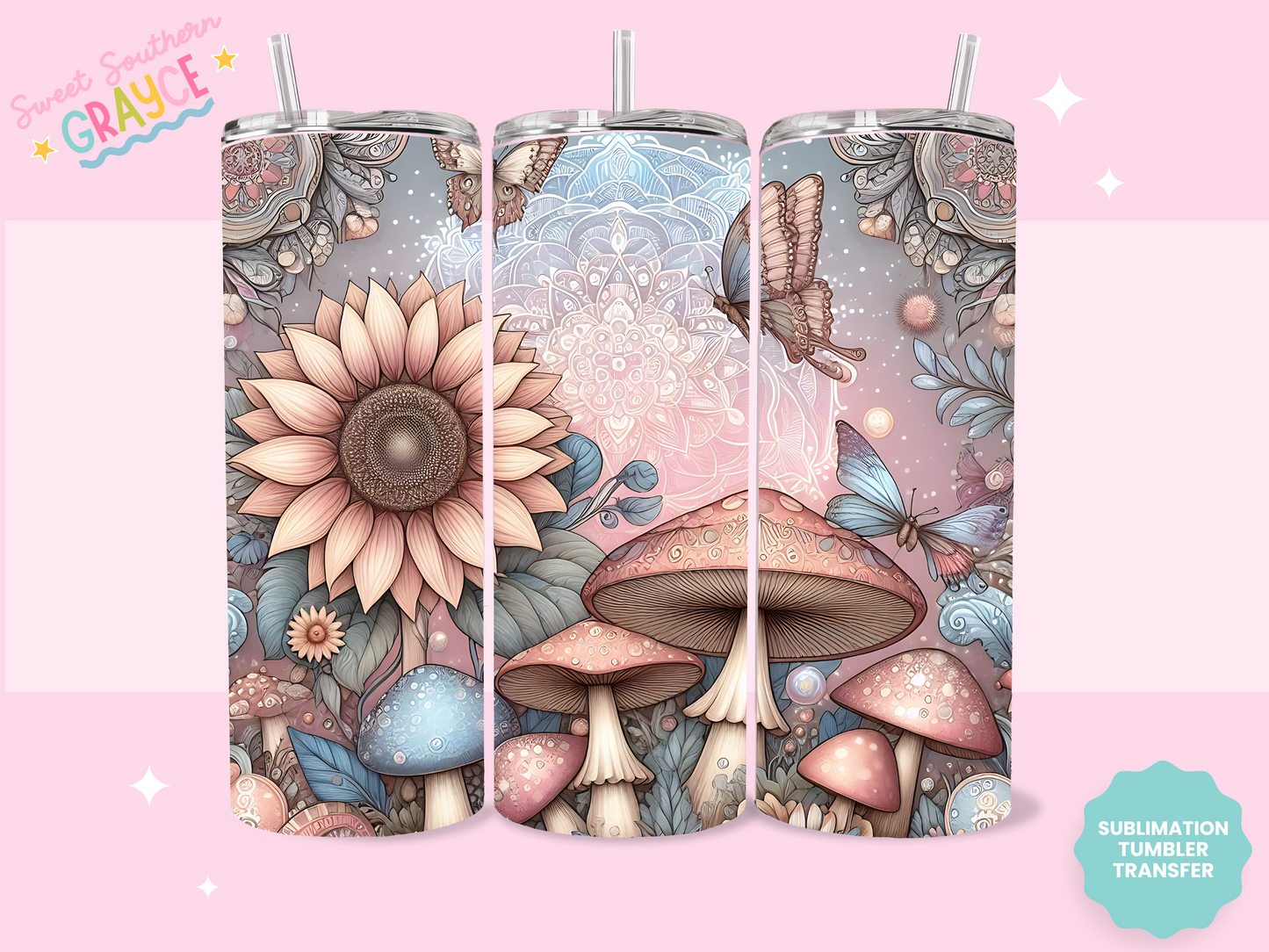 20oz SUBLIMATION TRANSFER - SUNFLOWERS AND MUSHROOMS