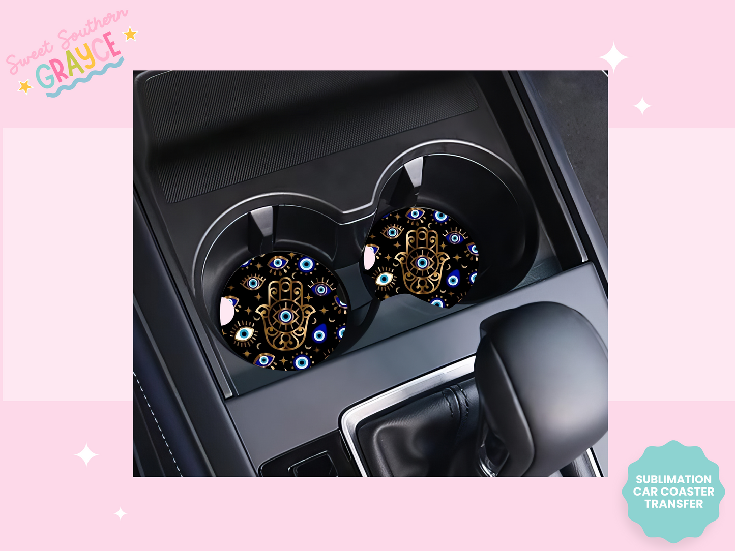 CAR COASTER SUBLIMATION TRANSFER - EVIL EYE HAND