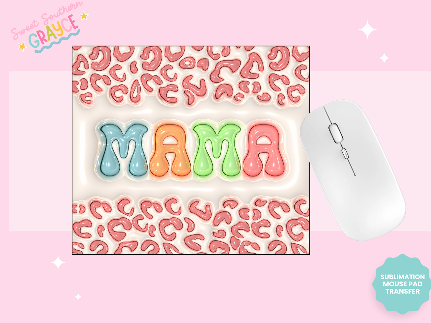 MOUSE PAD SUBLIMATION TRANSFER - PUFFY COLORFUL CHEETAH