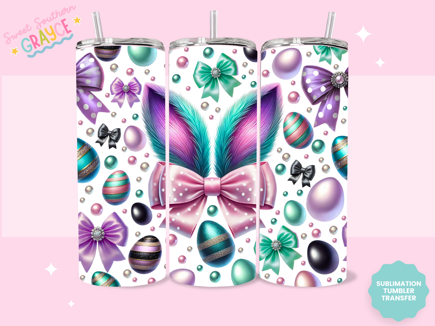 20oz SUBLIMATION TRANSFER - TEAL BUNNY EARS