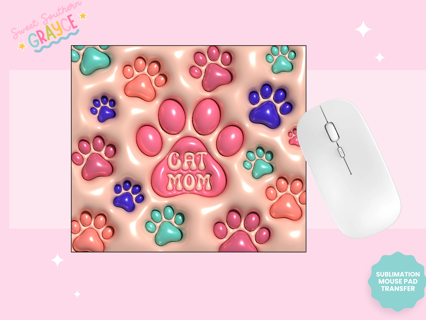 MOUSE PAD SUBLIMATION TRANSFER - PUFFY CAT MOM