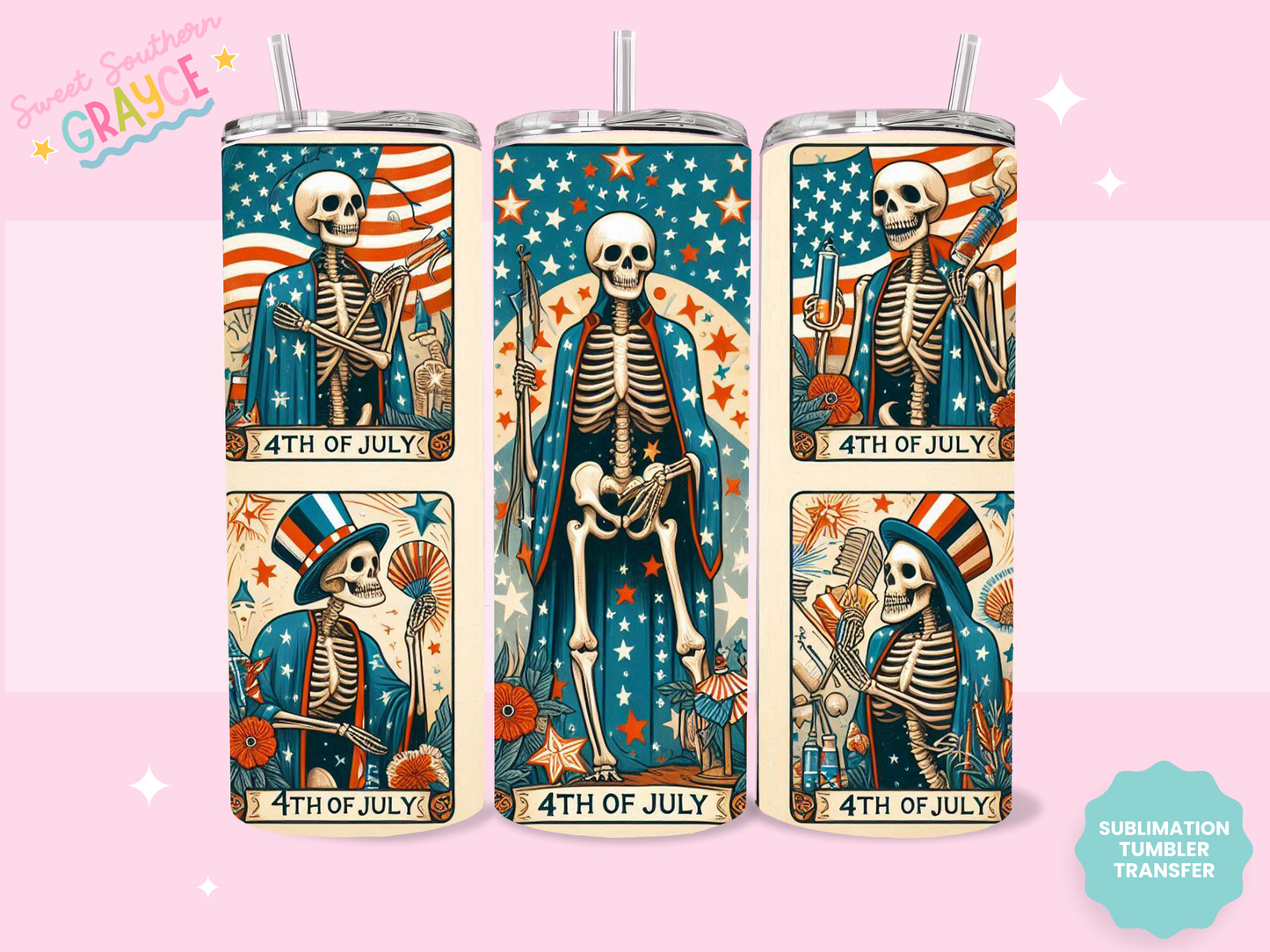 20oz SUBLIMATION TRANSFER - 4TH OF JULY SKELLIE