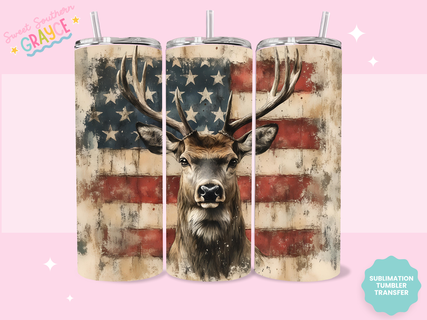 20oz SUBLIMATION TRANSFER - AMERICAN BUCK DISTRESSED
