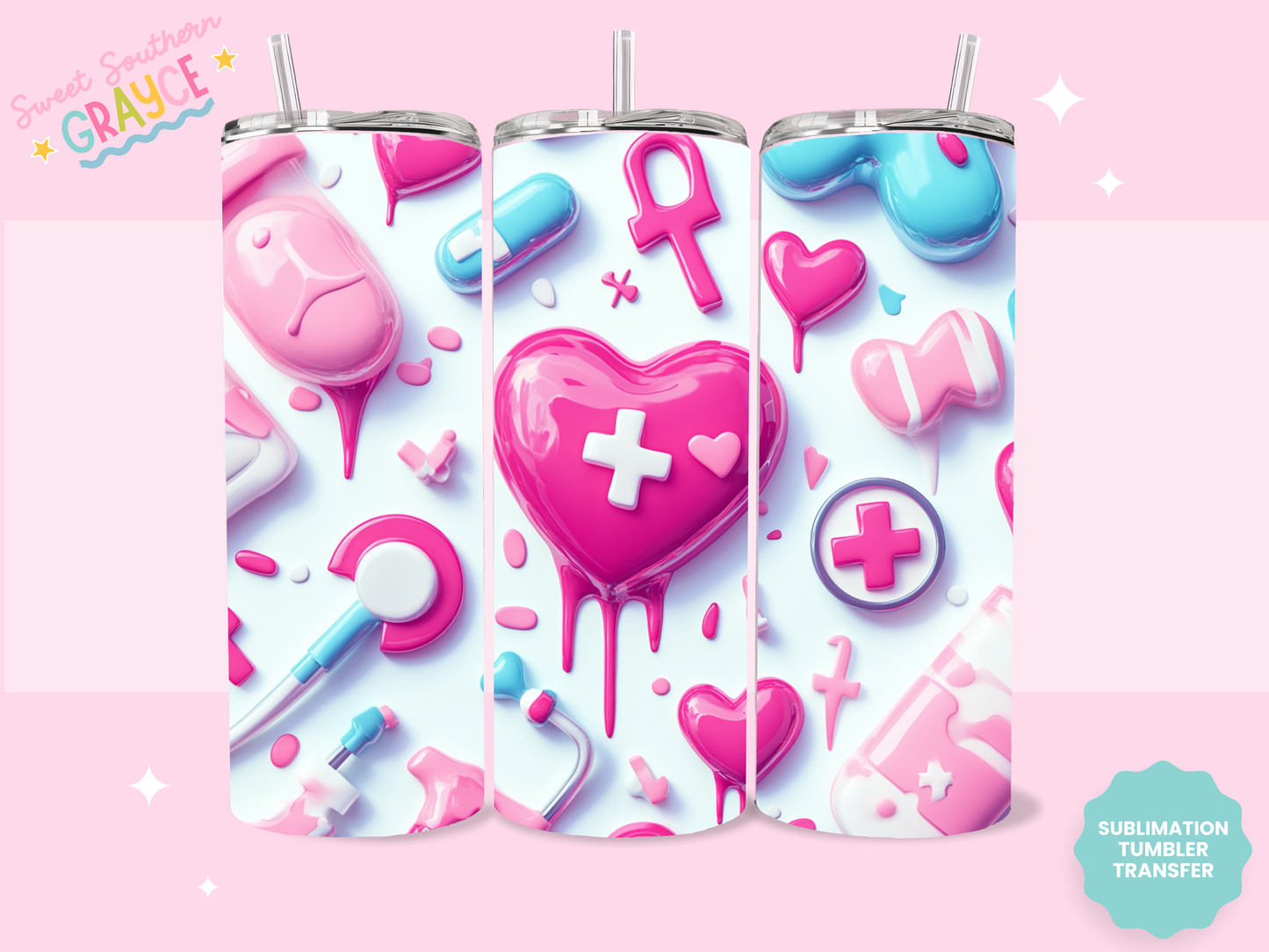 20oz SUBLIMATION TRANSFER - PINK NURSING THINGS