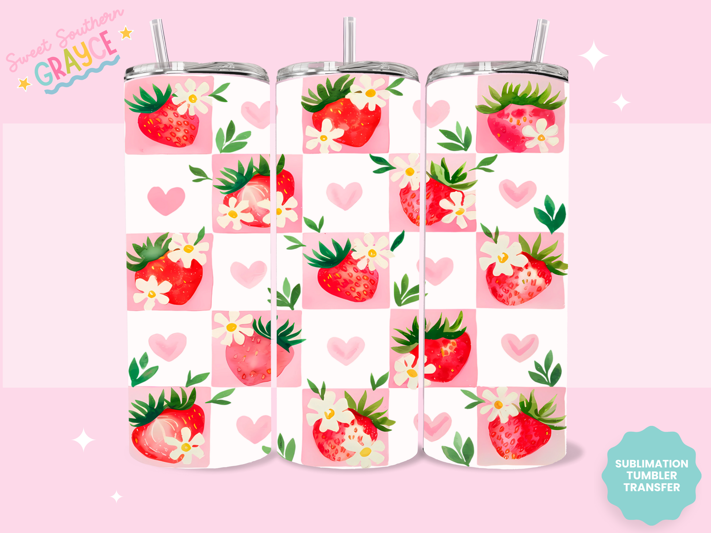 20oz SUBLIMATION TRANSFER - CHECKERED STRAWBERRIES