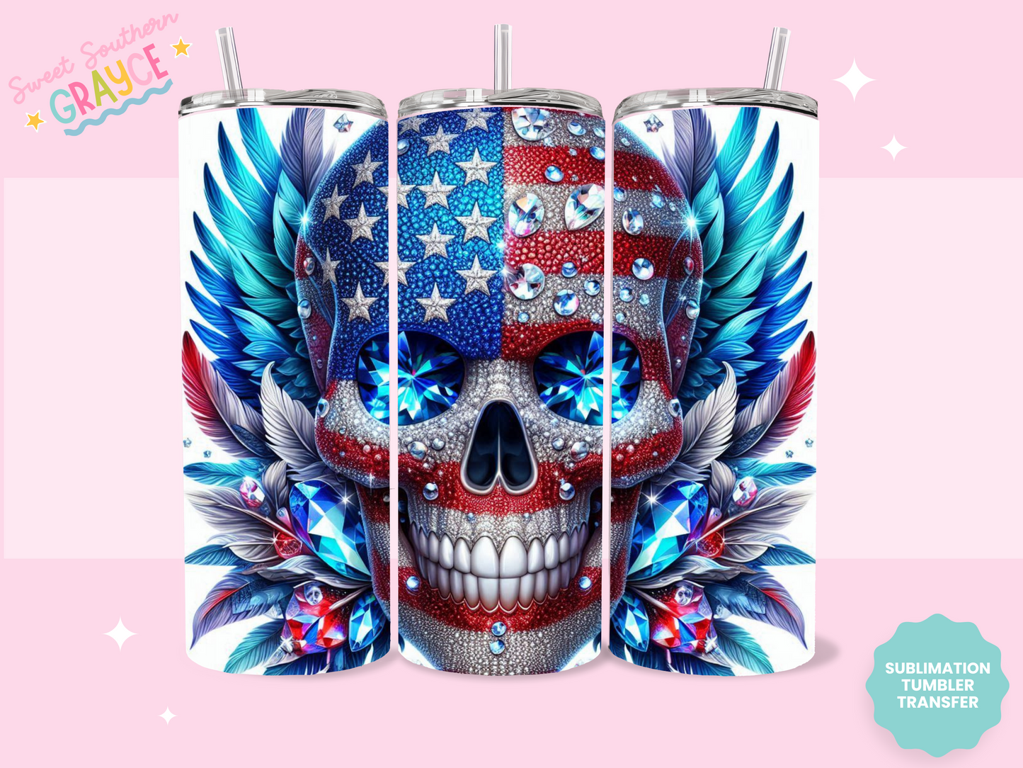 20oz SUBLIMATION TRANSFER - AMERICAN SKULL