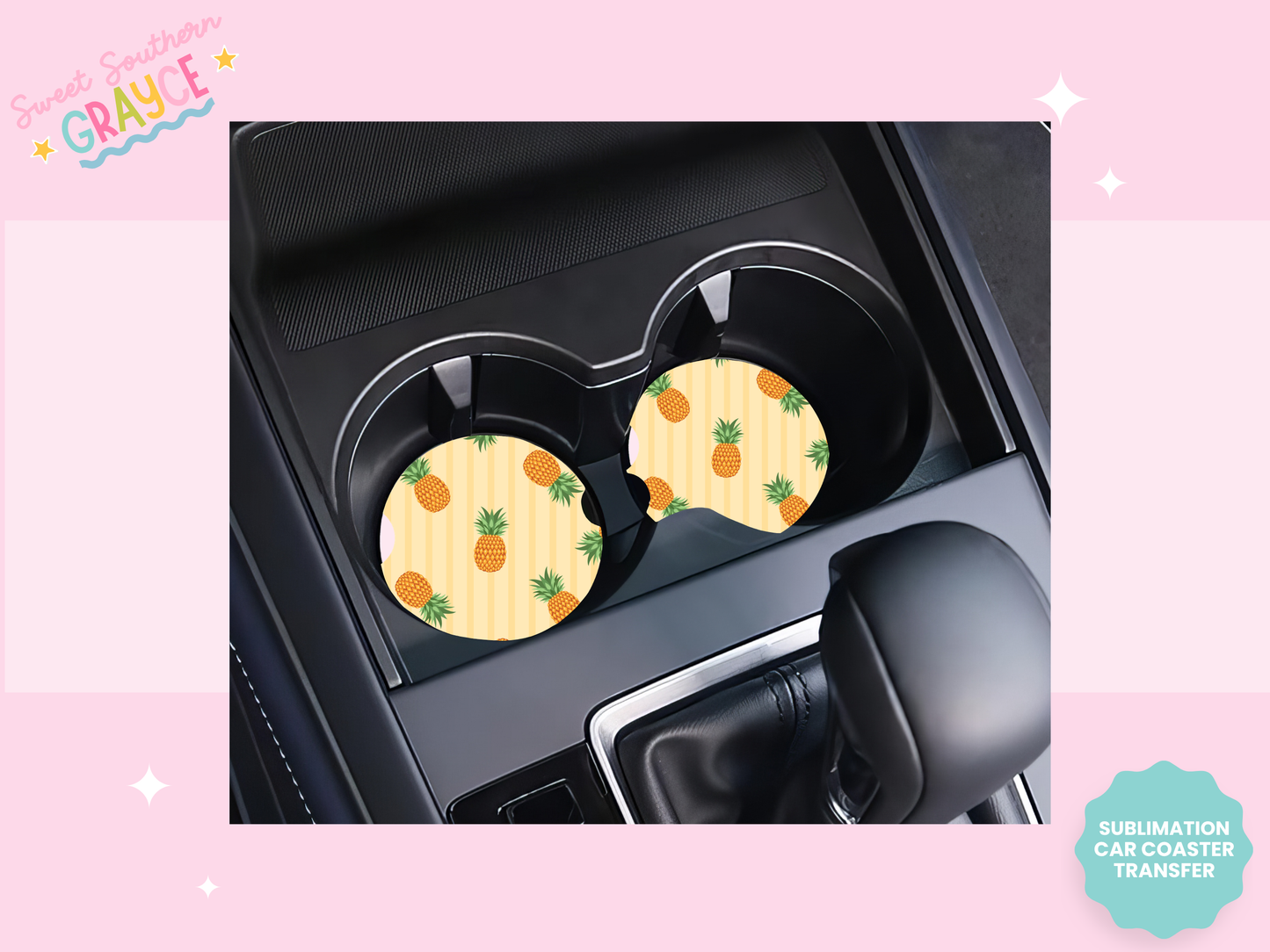 CAR COASTER SUBLIMATION TRANSFER - PINEAPPLES