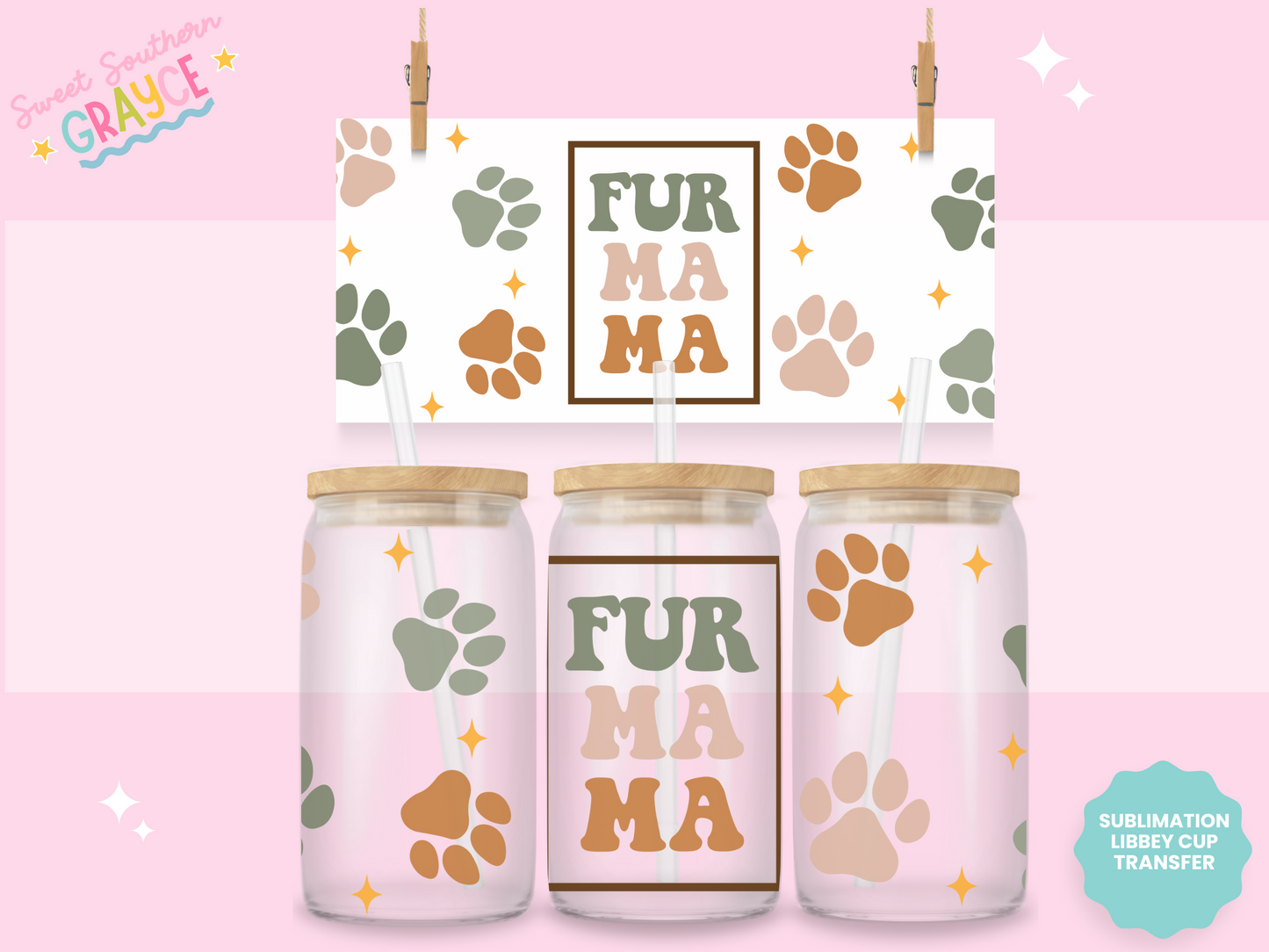 LIBBEY GLASS SUBLIMATION TRANSFER - FUR MAMA