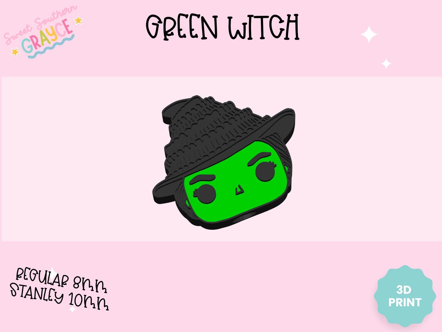 3D STRAW TOPPER- GREEN WITCH