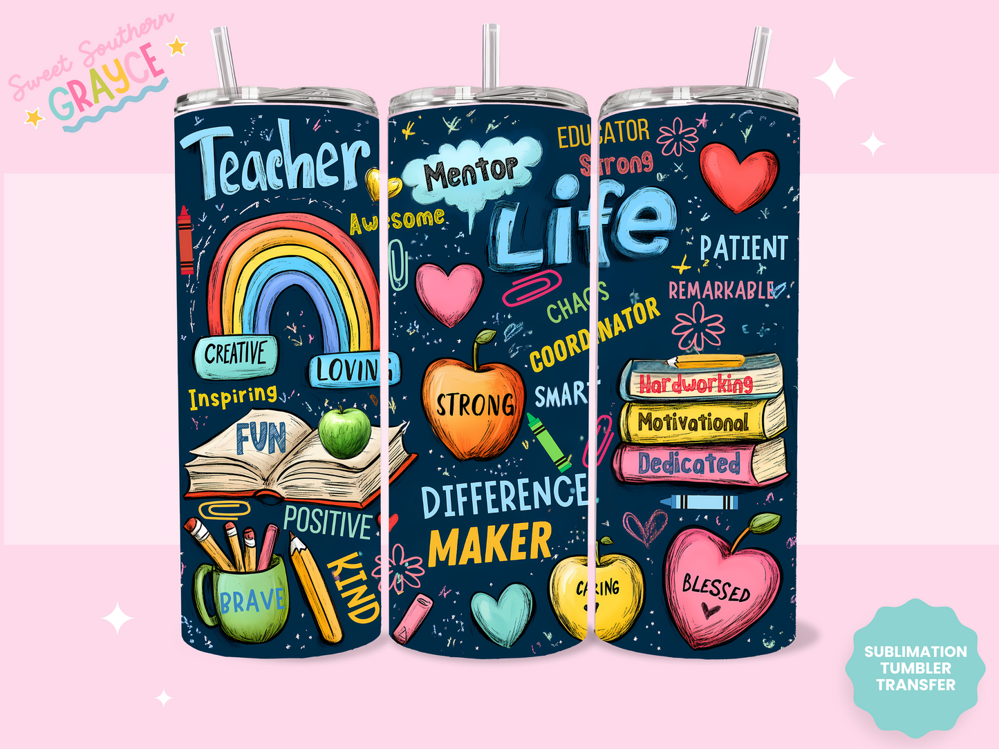 20oz SUBLIMATION TRANSFER - BLUE TEACHER LIFE