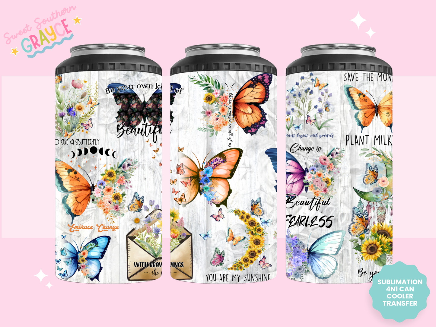 4n1 CAN COOLER TRANSFER- BUTTERFLIES