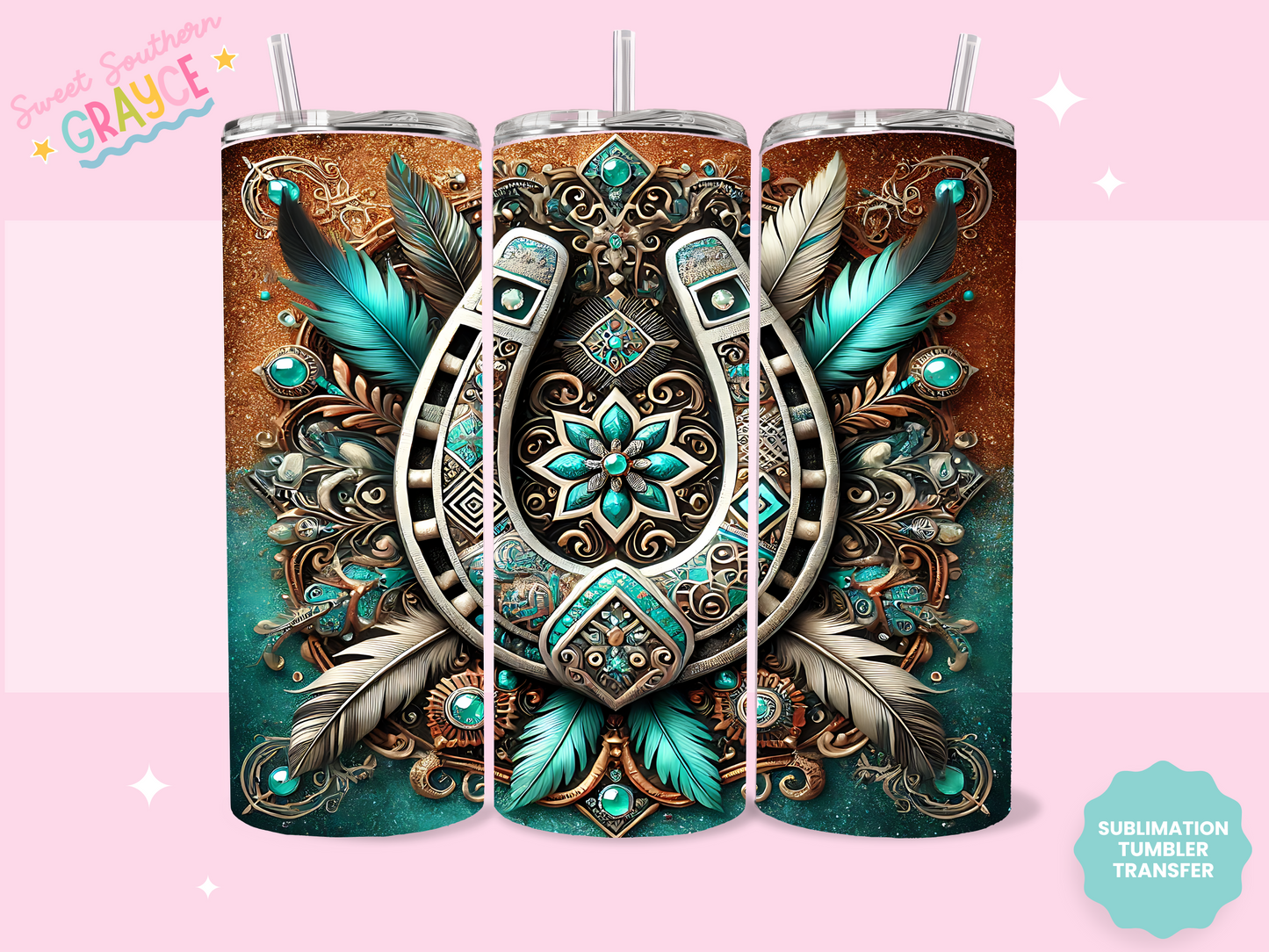 20oz SUBLIMATION TRANSFER - TURQ HORSESHOE