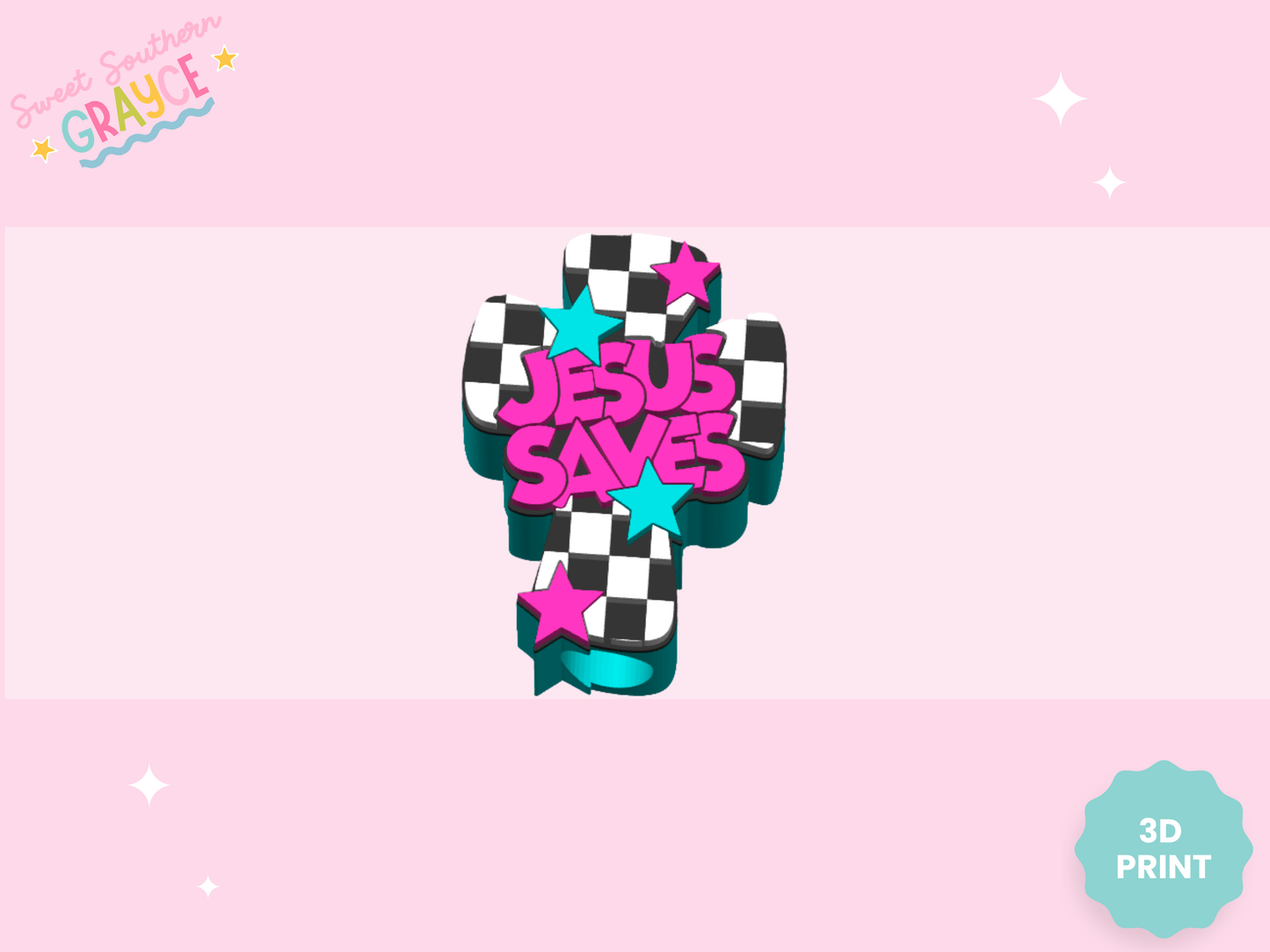 3D STRAW TOPPER- JESUS SAVES