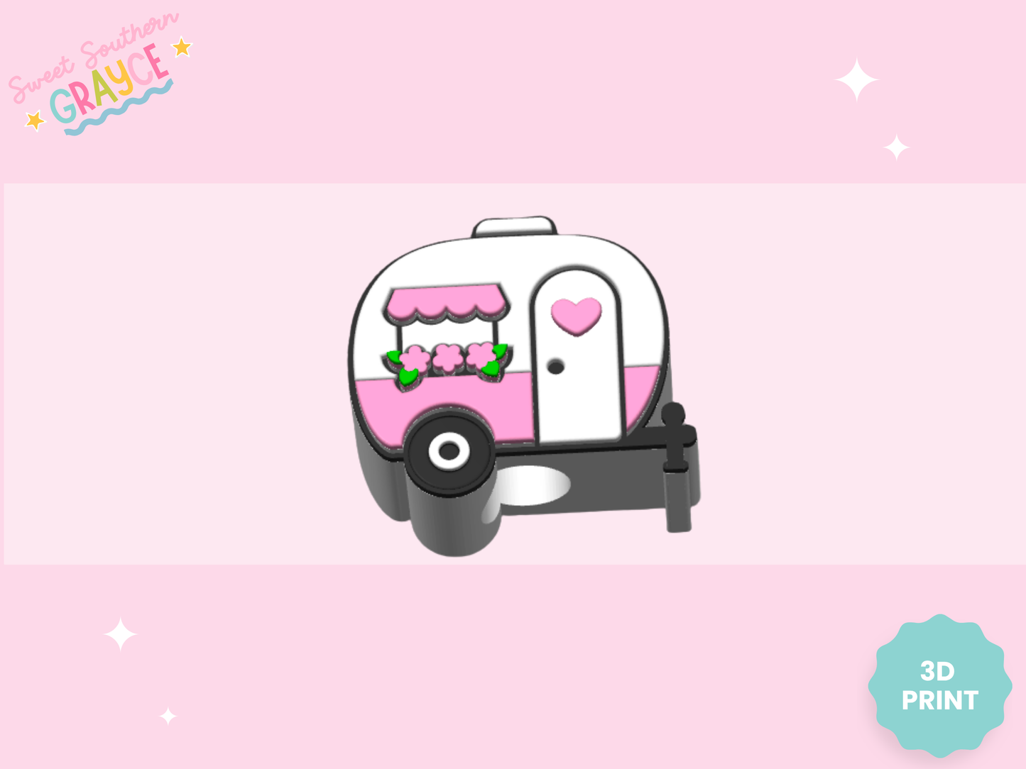 3D STRAW TOPPER- CUTE CAMPER