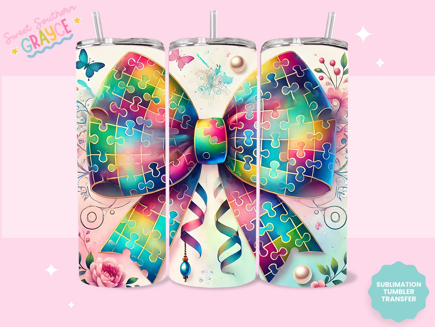 20oz SUBLIMATION TRANSFER - AUTISM PUZZLE BOW