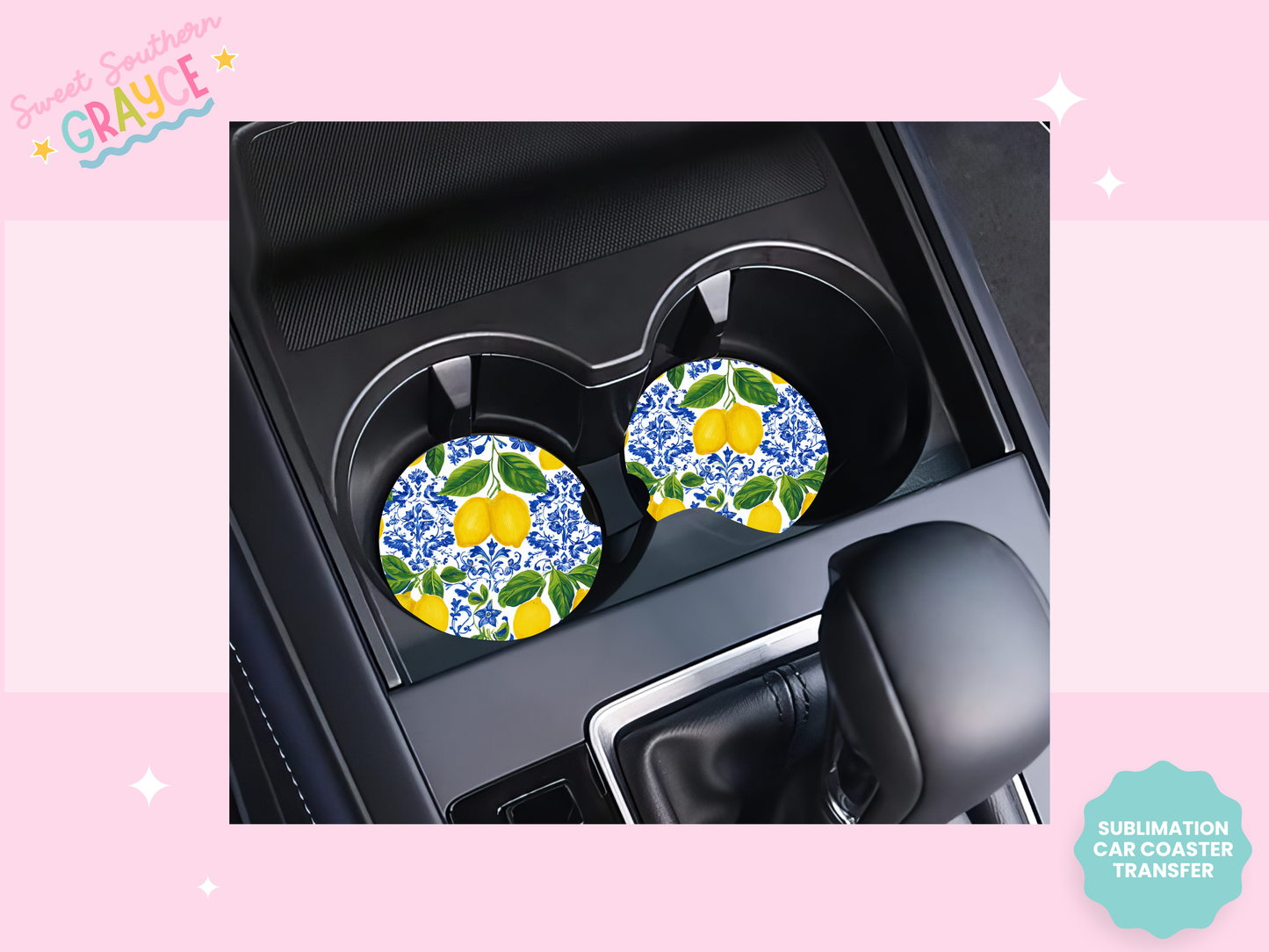 CAR COASTER SUBLIMATION TRANSFER - BLUE LEMONS