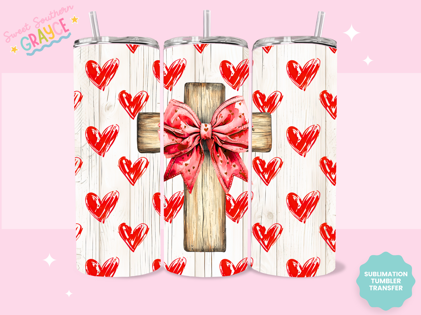 20oz SUBLIMATION TRANSFER - HEART CROSS