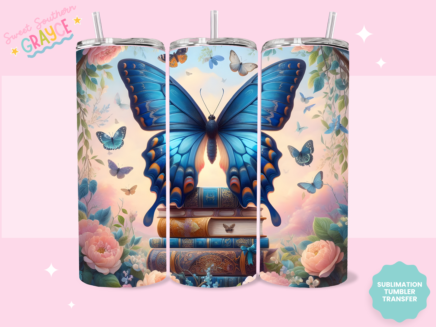 20oz SUBLIMATION TRANSFER - BUTTERFLY AND BOOKS
