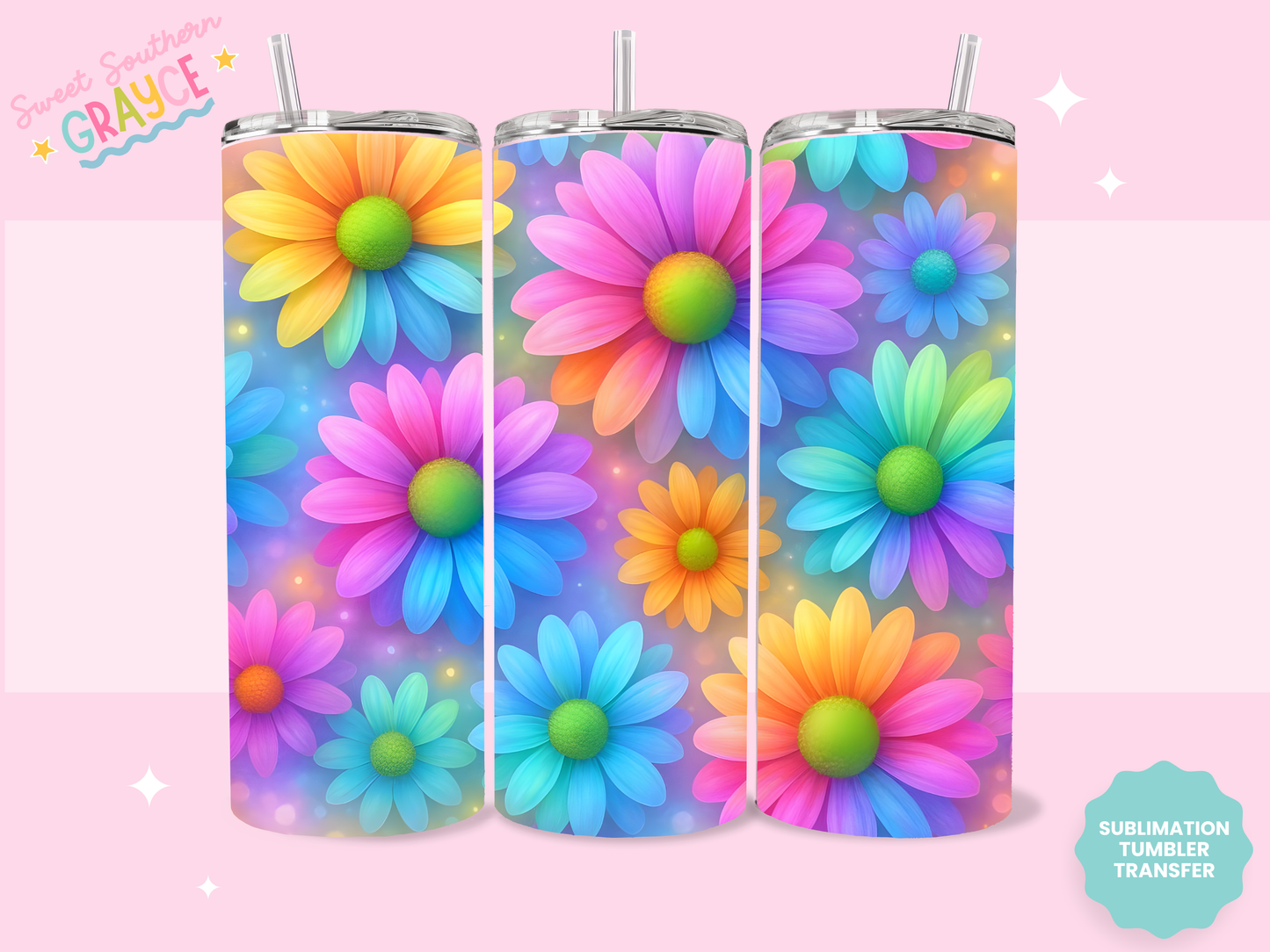 20oz SUBLIMATION TRANSFER- NEON FLOWERS