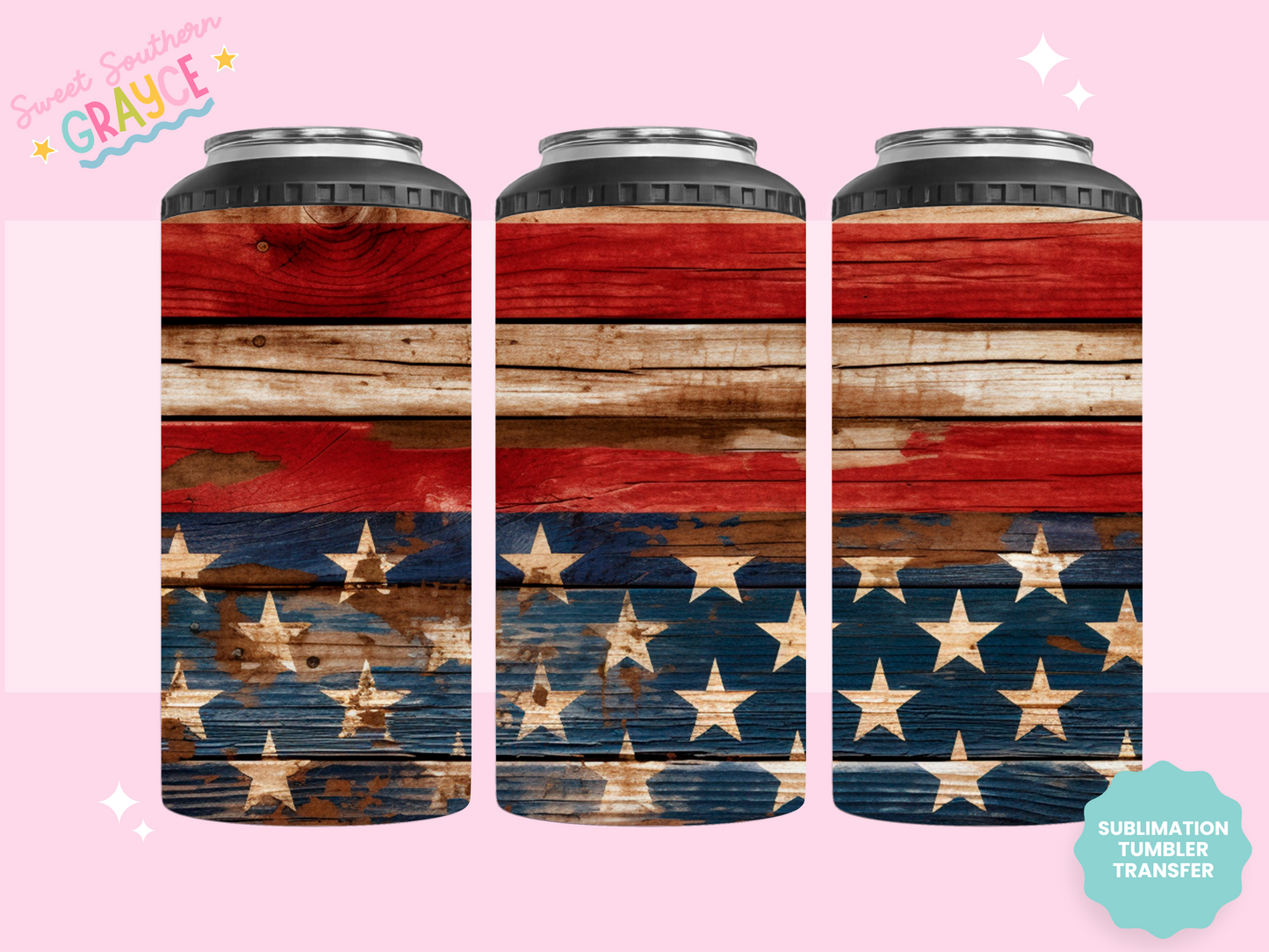 4n1 CAN COOLER TRANSFER- AMERICAN FLAG