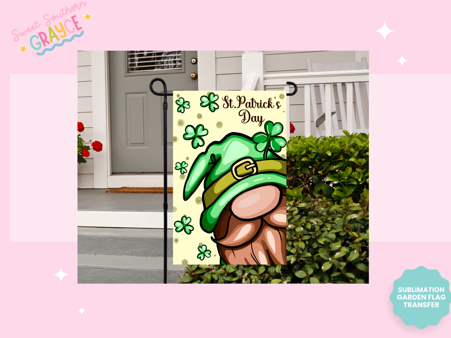 GARDEN FLAG SUBLIMATION TRANSFER - LUCKY GNOME