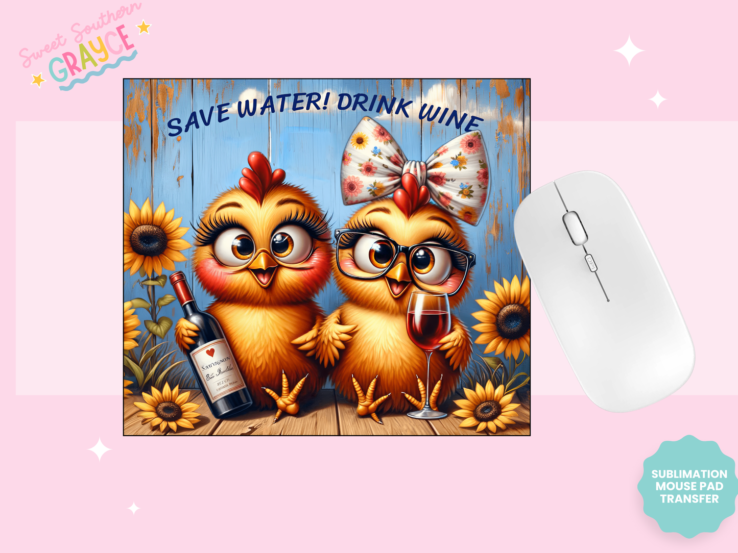 MOUSE PAD SUBLIMATION TRANSFER - FUNNY CHICKENS