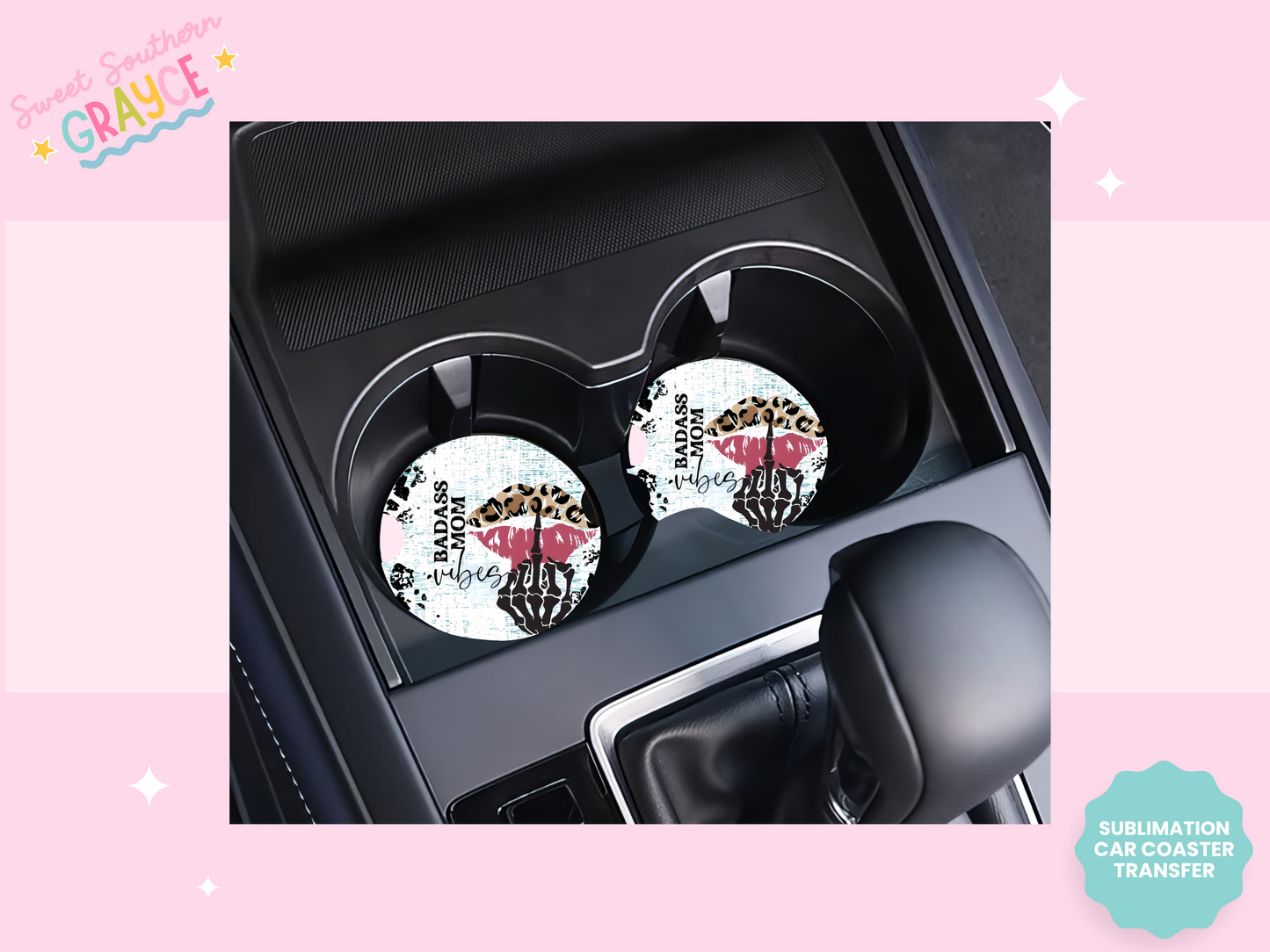 CAR COASTER SUBLIMATION TRANSFER - BAD B ENERGY WHITE