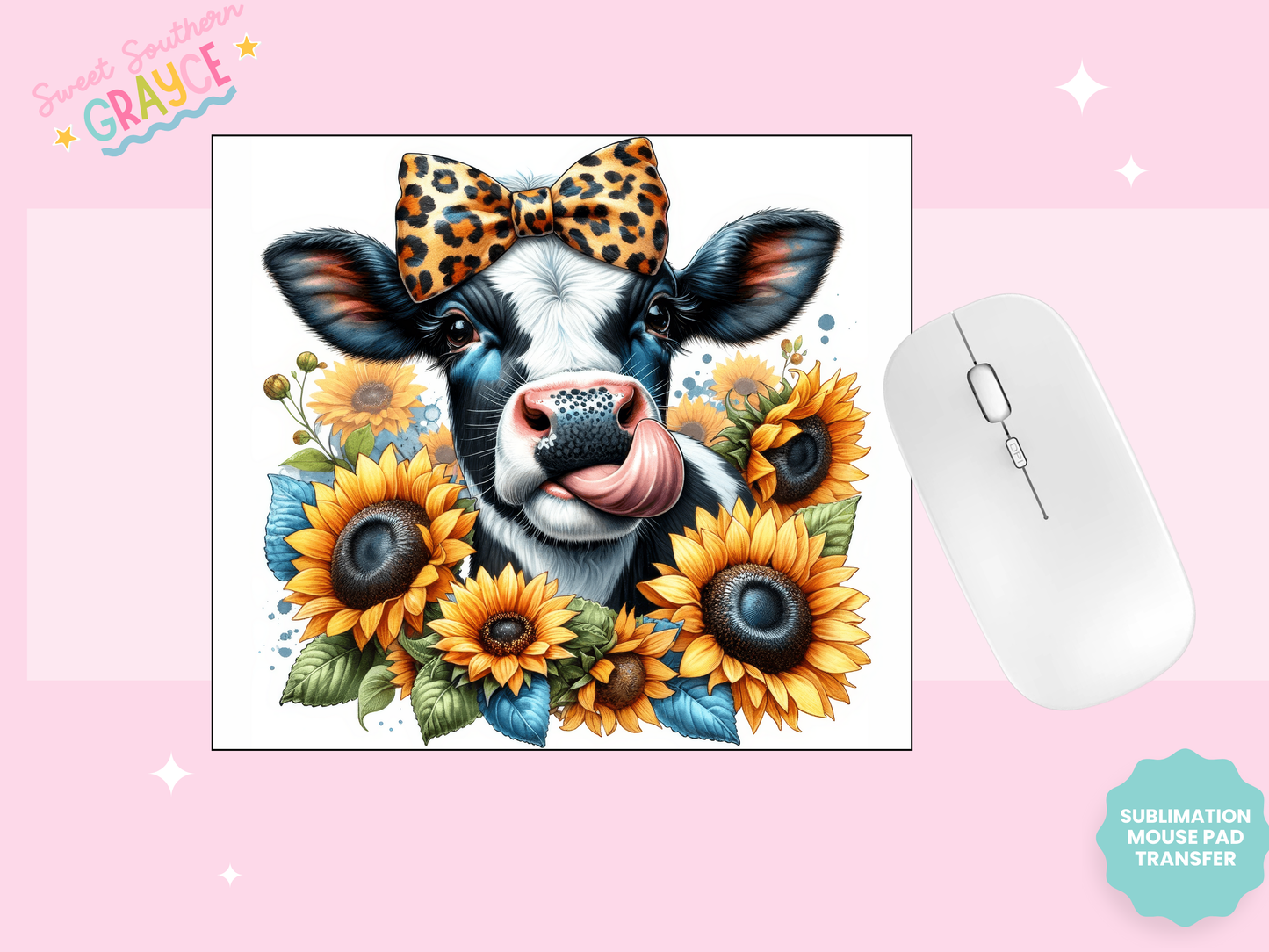 MOUSE PAD SUBLIMATION TRANSFER - SUNFLOWER HEIFER
