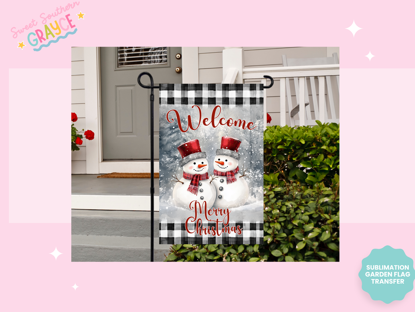 GARDEN FLAG SUBLIMATION TRANSFER - WELCOME SNOWMEN