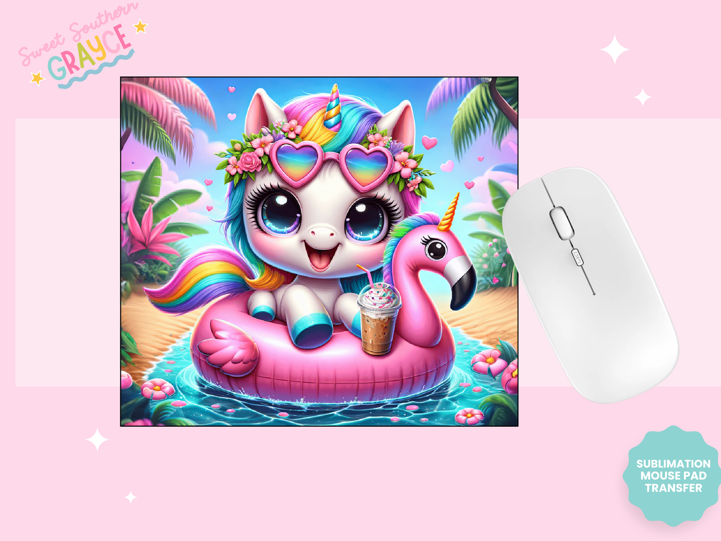 MOUSE PAD SUBLIMATION TRANSFER - FLAMINGO UNICORN