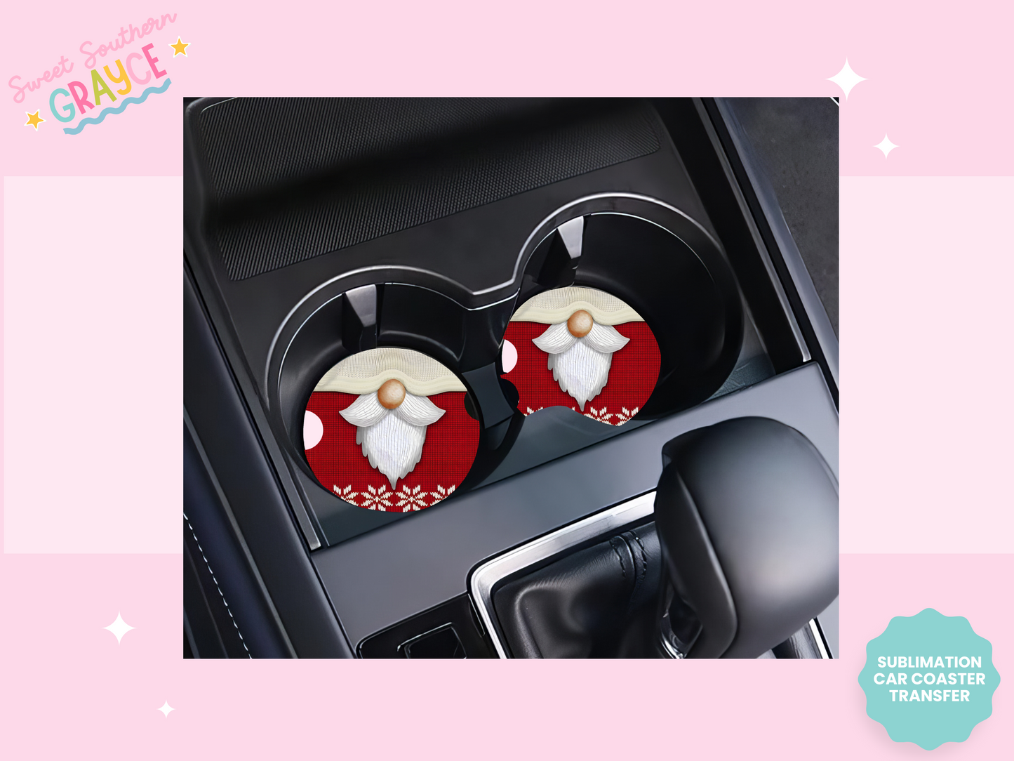 CAR COASTER SUBLIMATION TRANSFER - SANTA GNOME