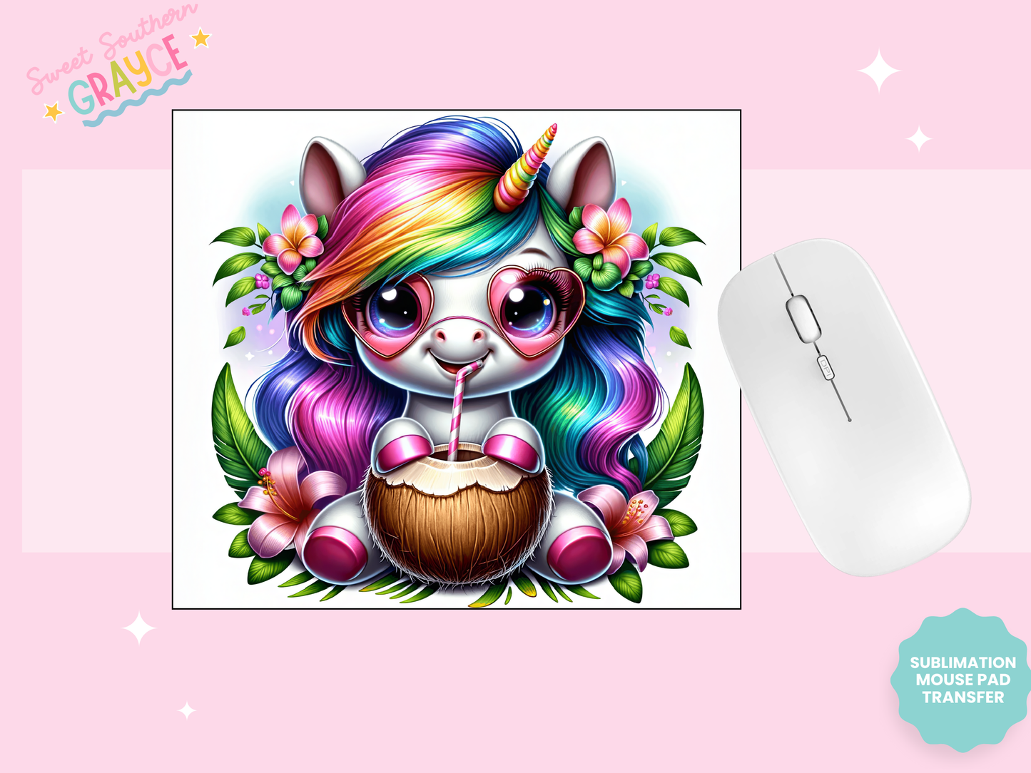 MOUSE PAD SUBLIMATION TRANSFER - COCONUT UNICORN