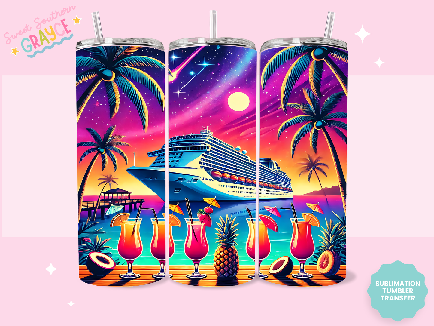 20oz SUBLIMATION TRANSFER - NEON CRUISE SHIP